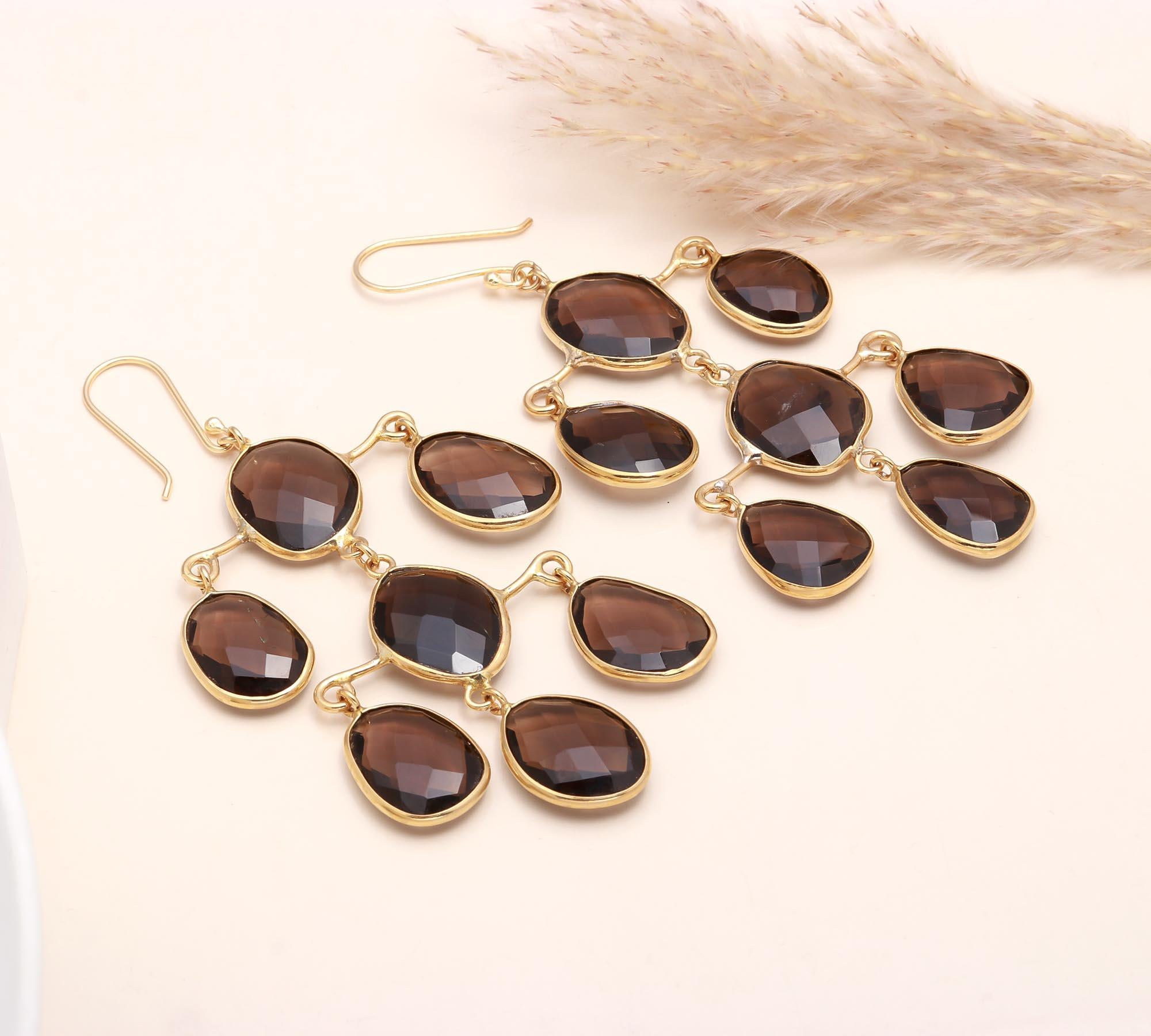 925 Sterling Silver Smoky Quartz Chandelier Earrings