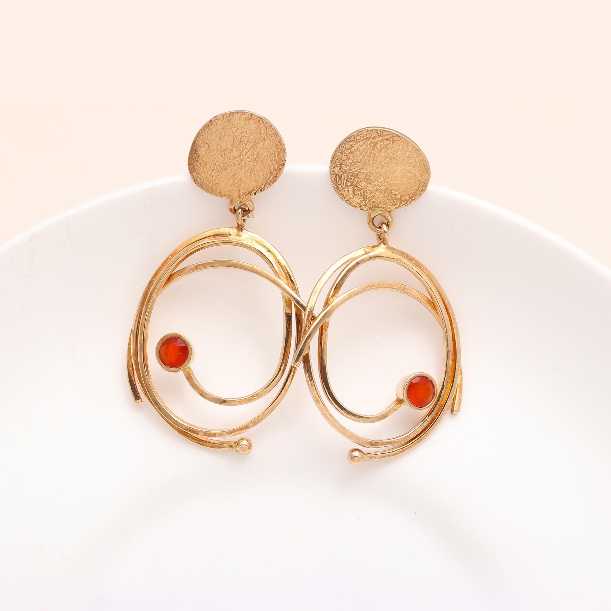 The Solar Orbit: Spiral Wire & Stone Earrings