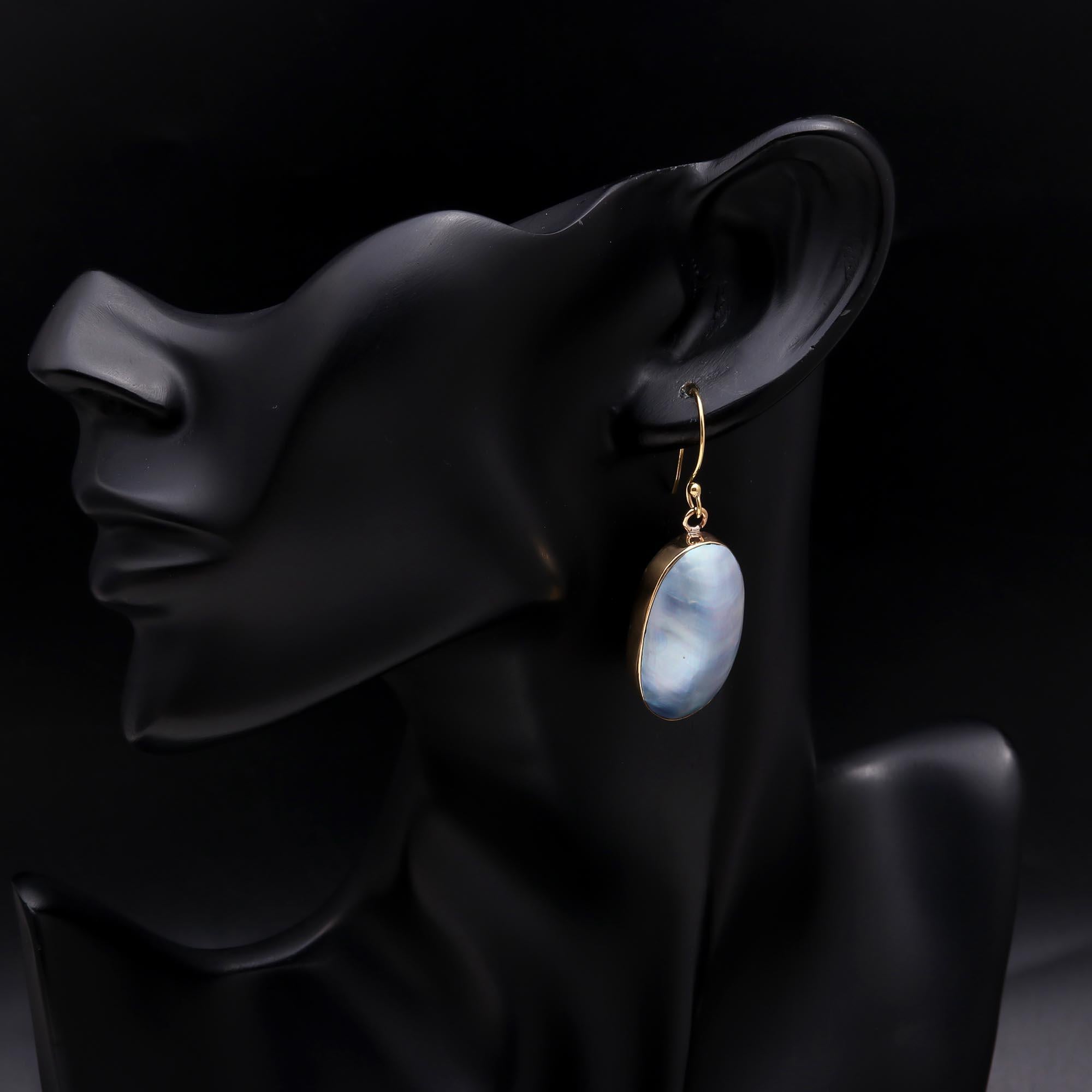 The Lunar Oval: Blue Mother of Pearl Earrings