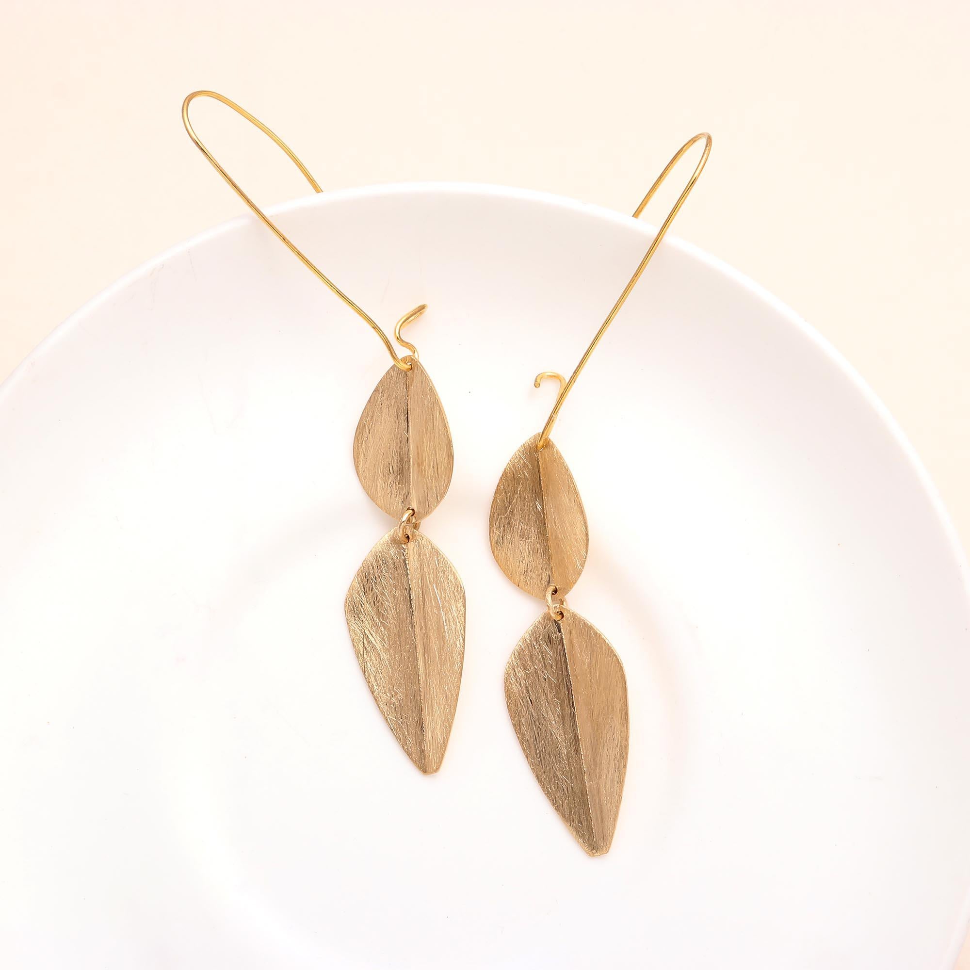 The Gilded Foliage: Textured Leaf Threader Earrings