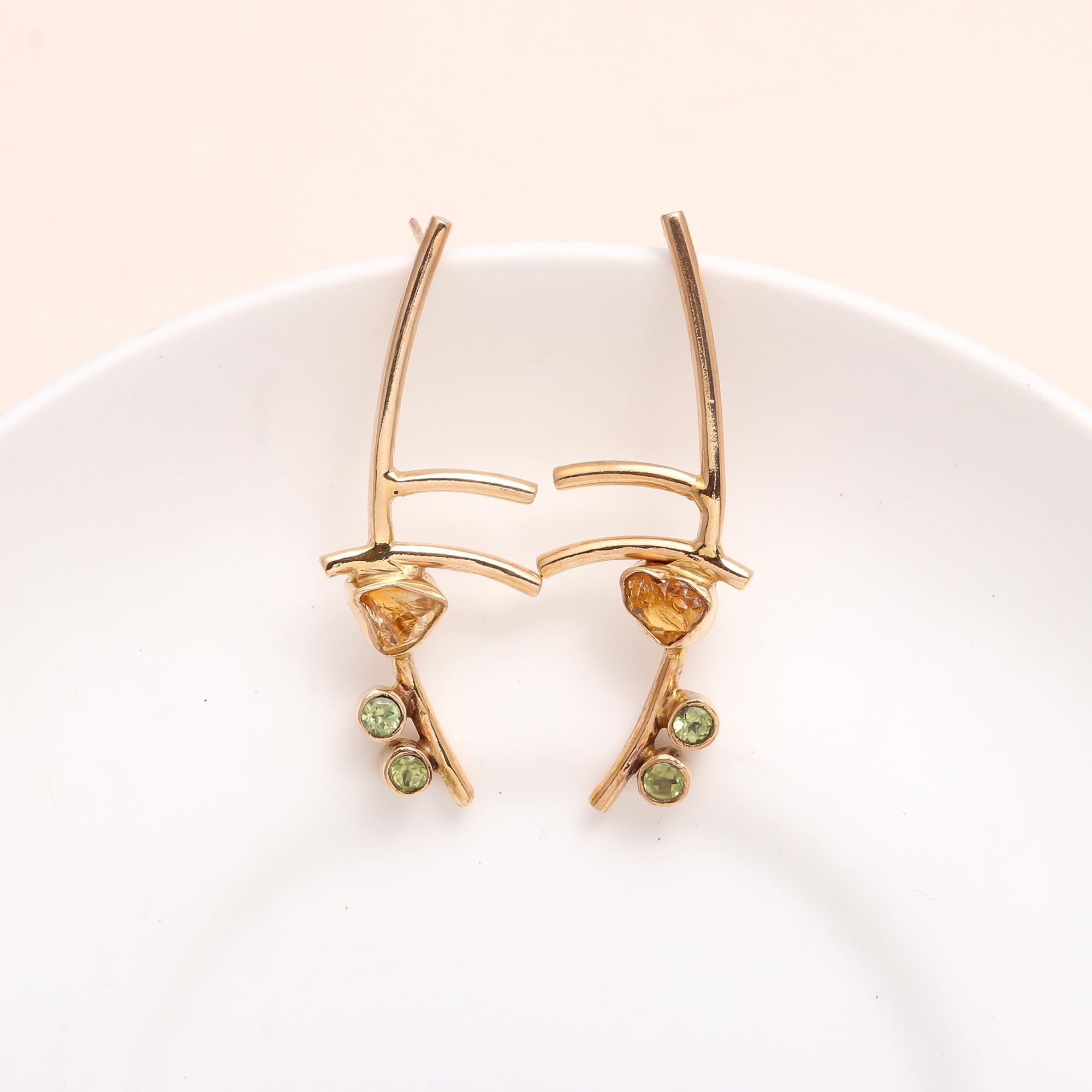The Abstract Branch: Citrine & Peridot Gold Earrings