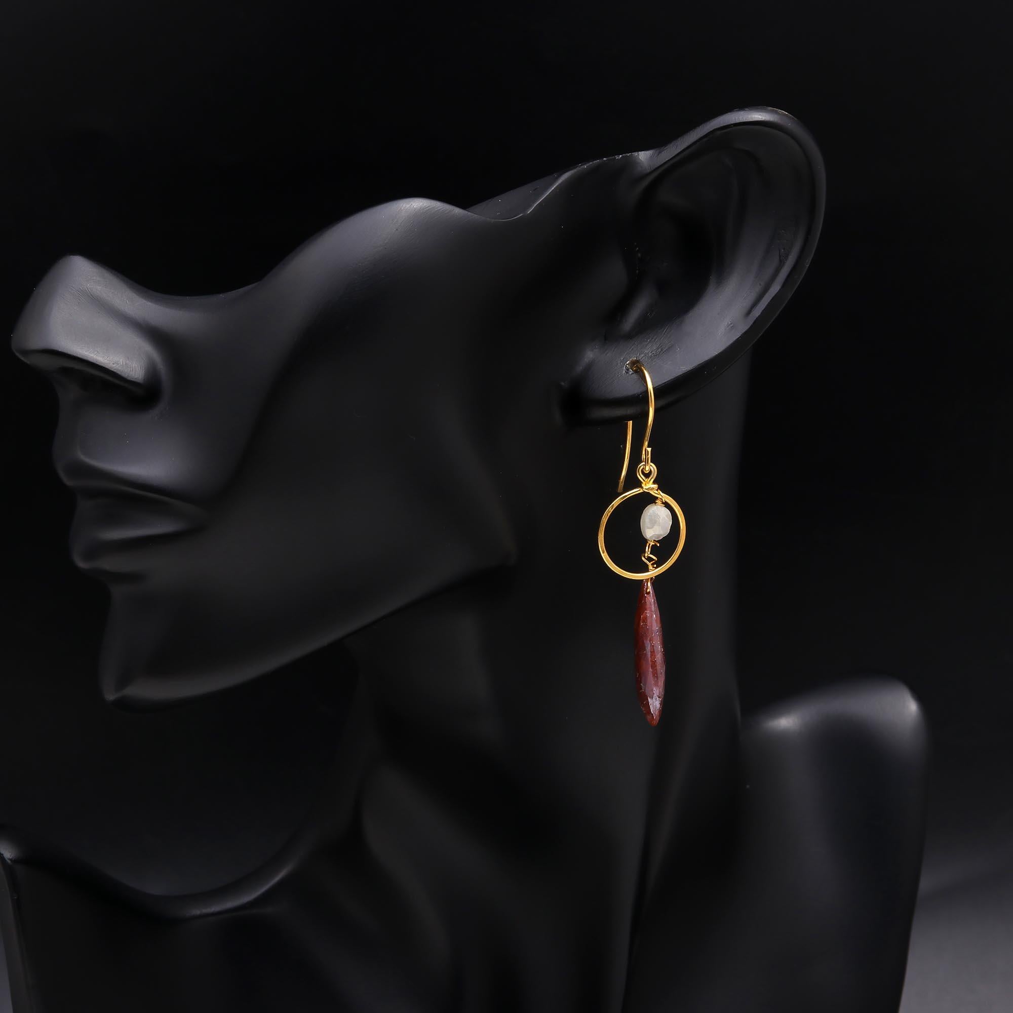 The Earthy Halo Drops Title: The Earthy Halo: Strawberry Quartz & Hoop Earrings