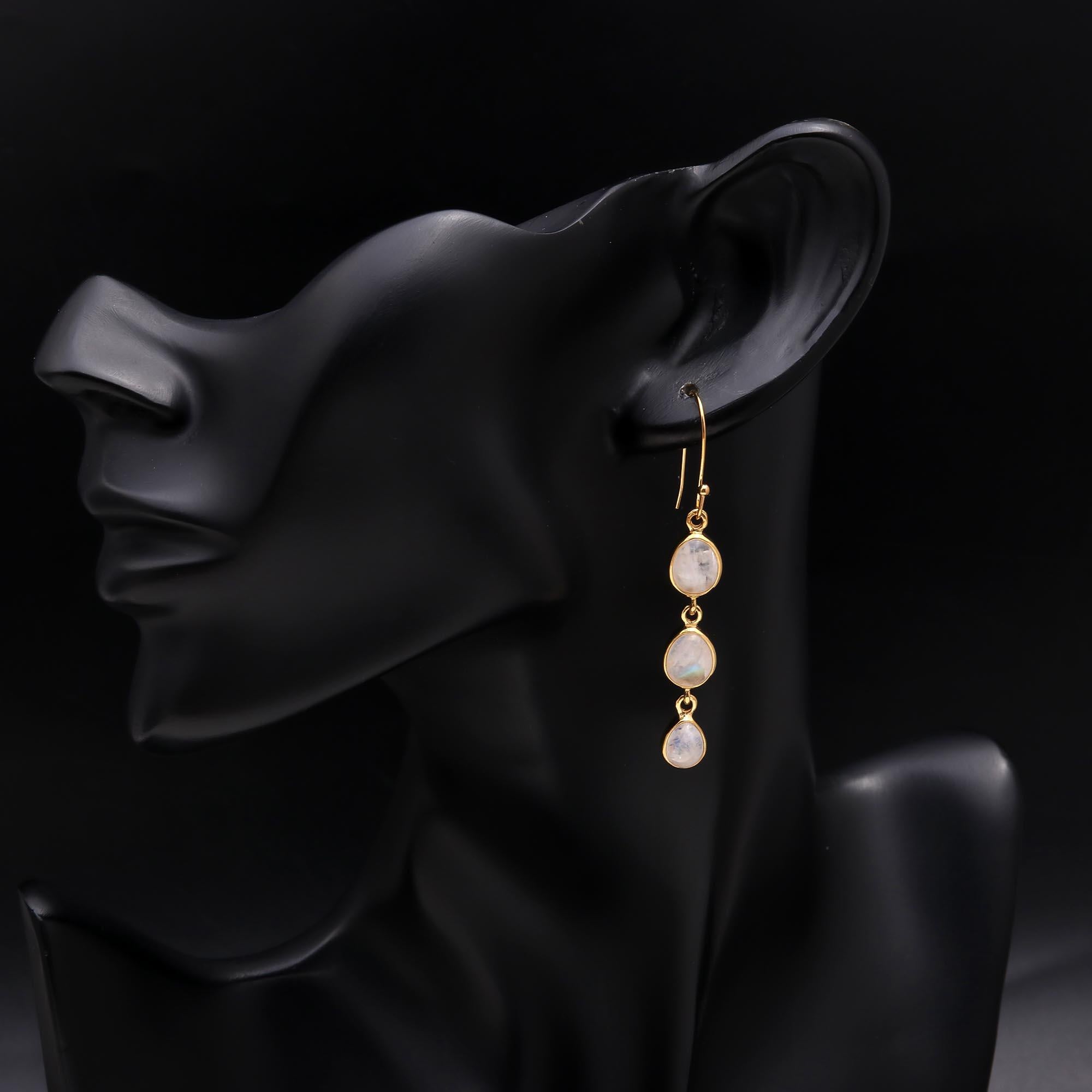 The Moonstone Cascade: Triple Linear Drop Earrings
