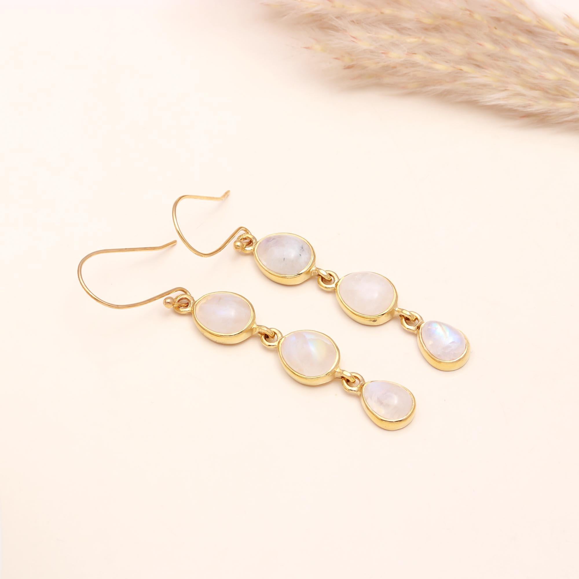 The Moonstone Cascade: Triple Linear Drop Earrings