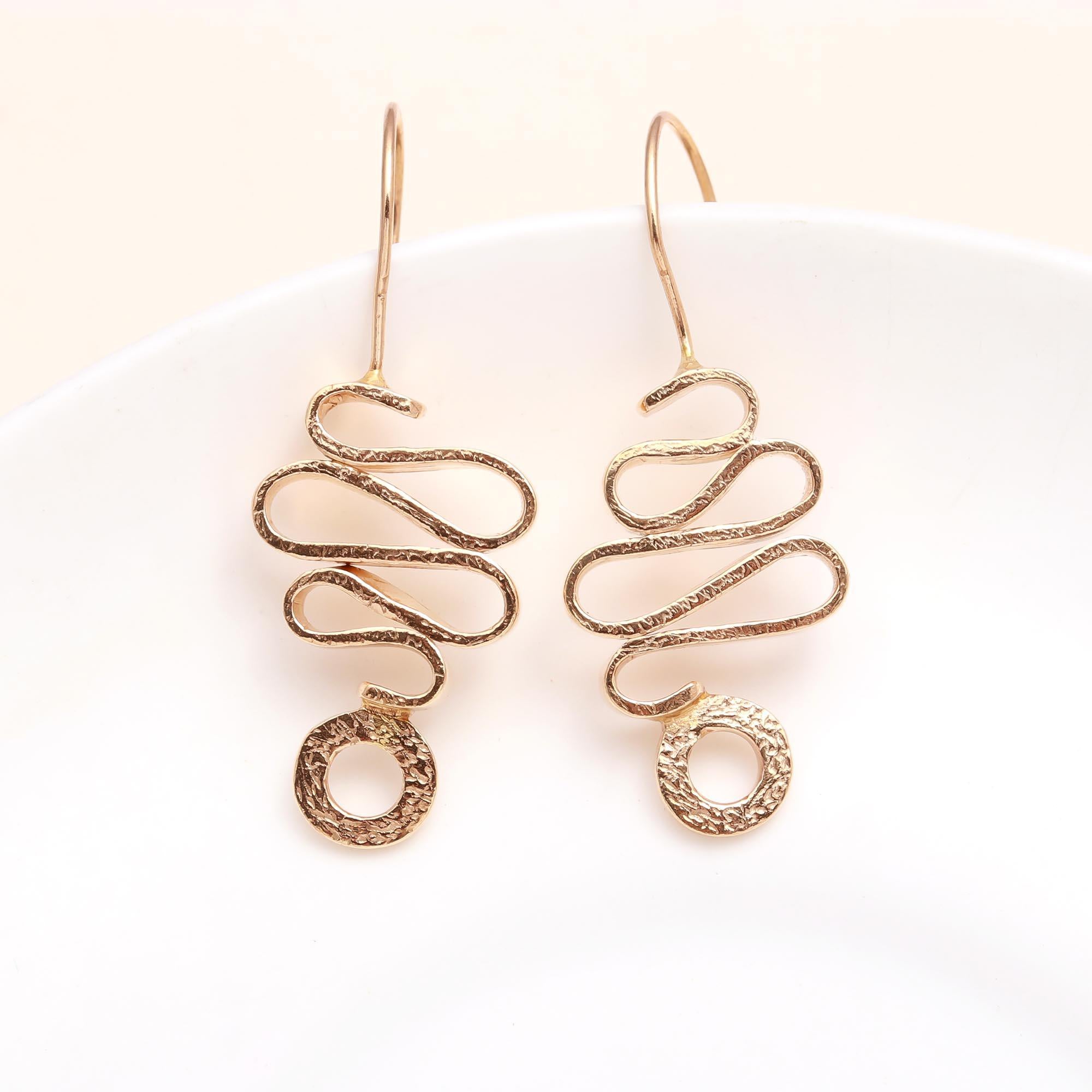 The Abstract Squiggle: Hammered Gold Art Earrings