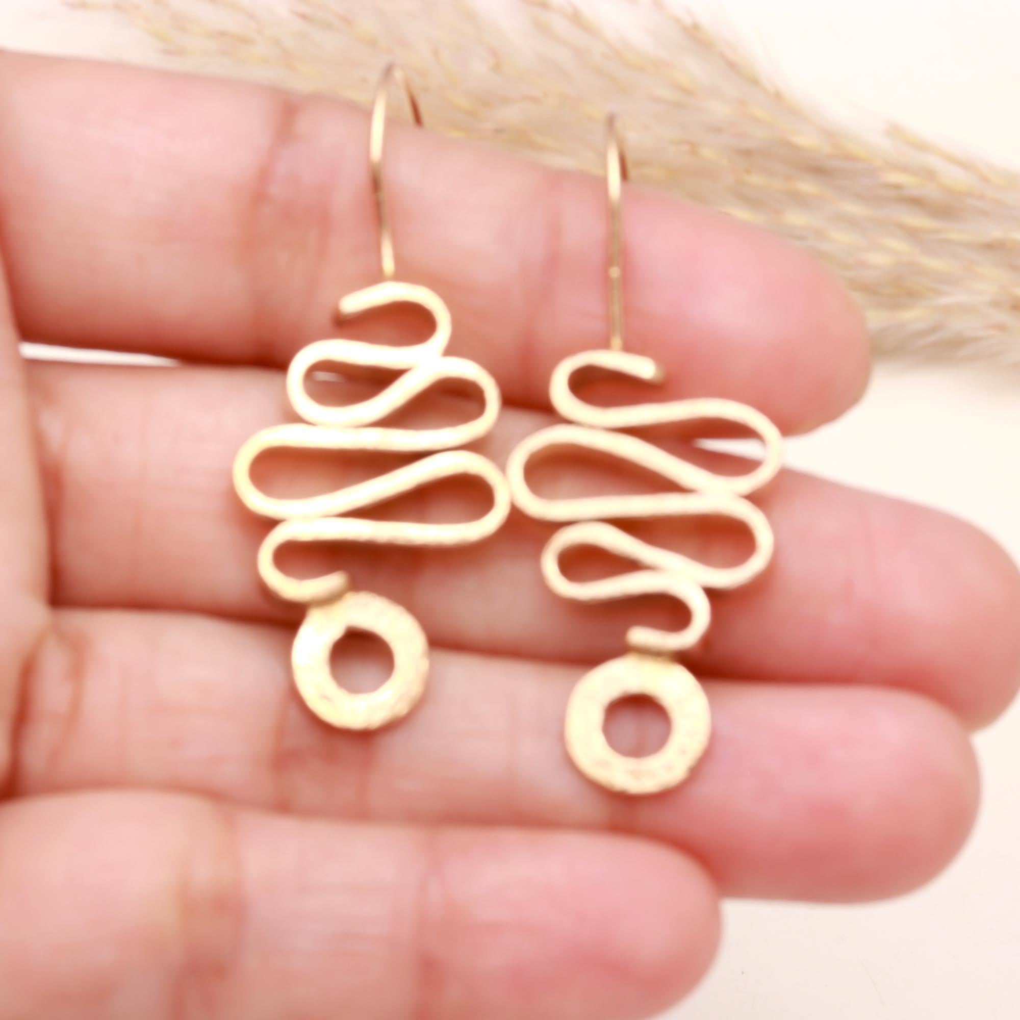 The Abstract Squiggle: Hammered Gold Art Earrings