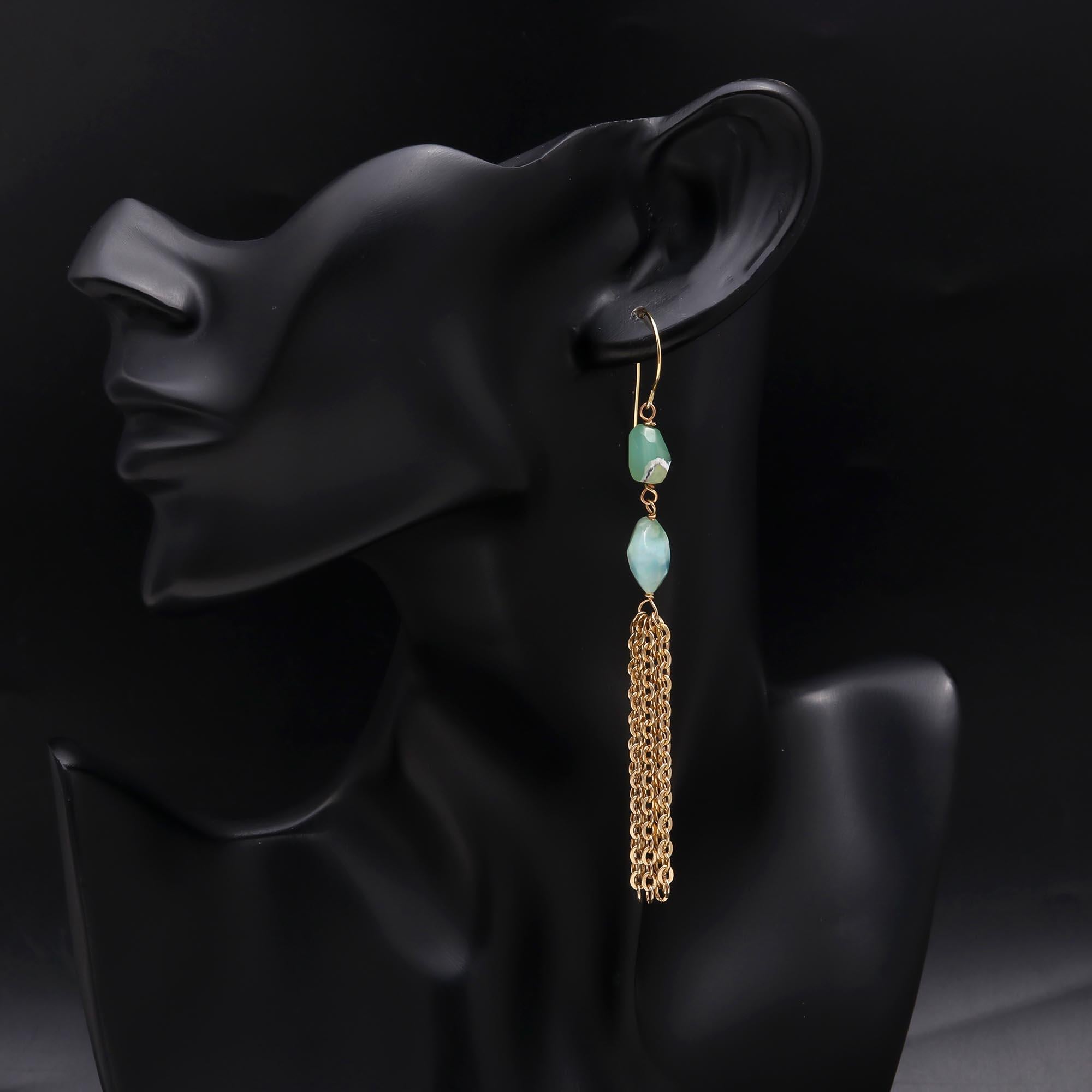 The Green Opal: Chain Tassel Drop Earrings
