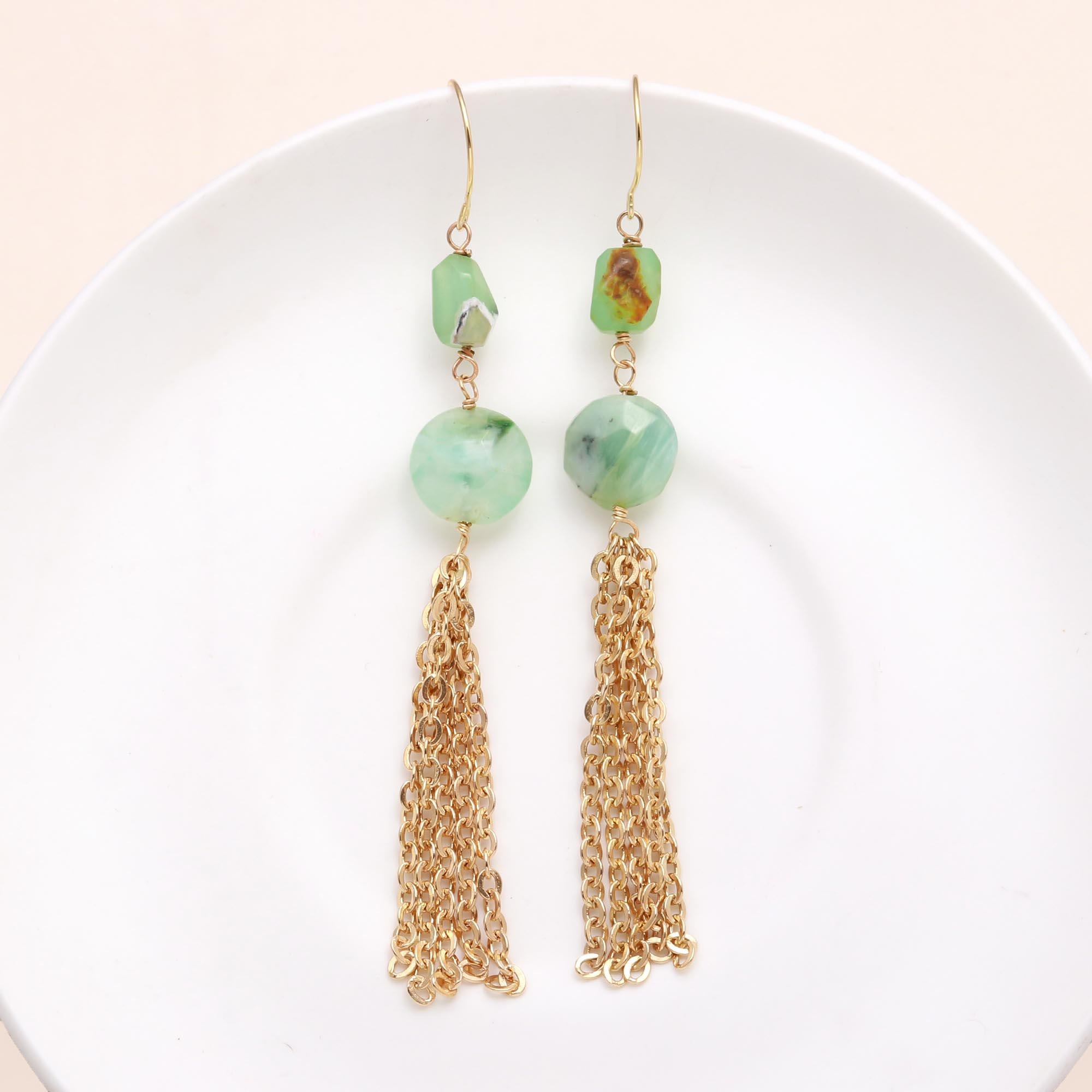 The Green Opal: Chain Tassel Drop Earrings