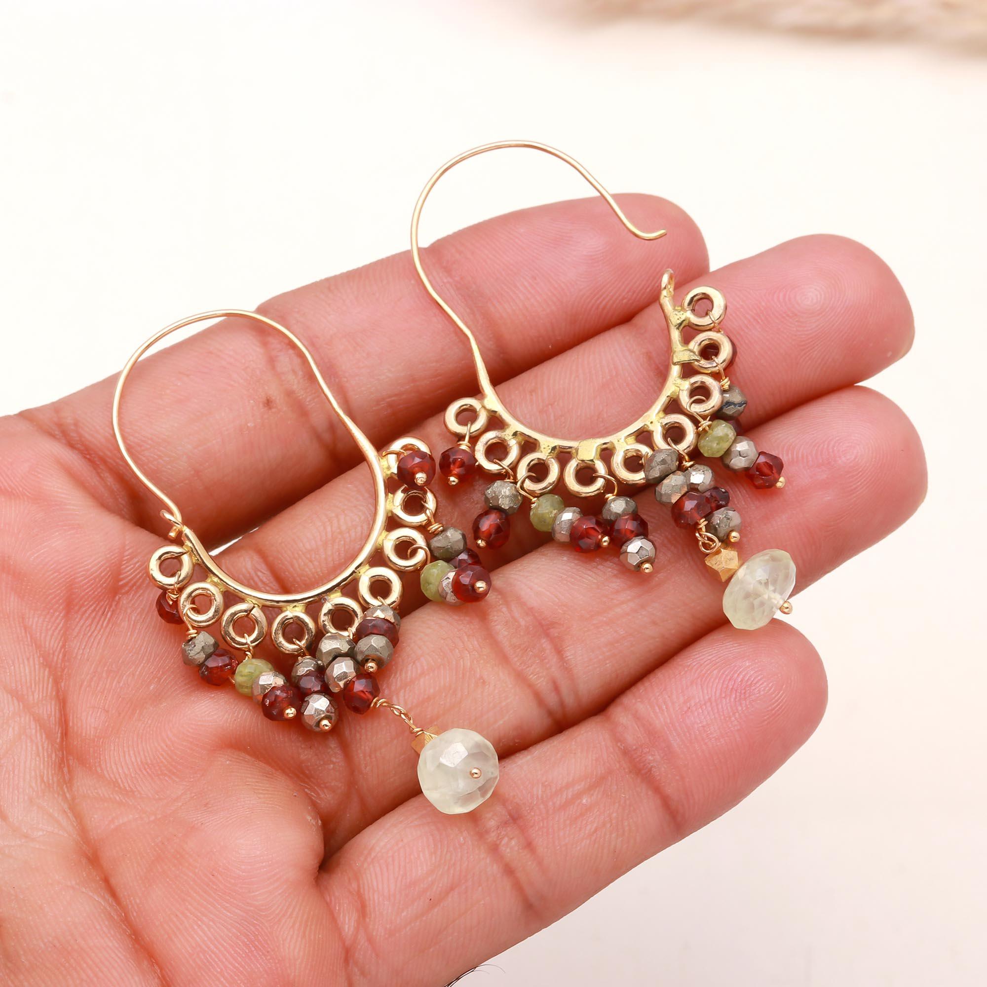 The Bohemian Fringe: Gemstone Beaded Hoop Earrings