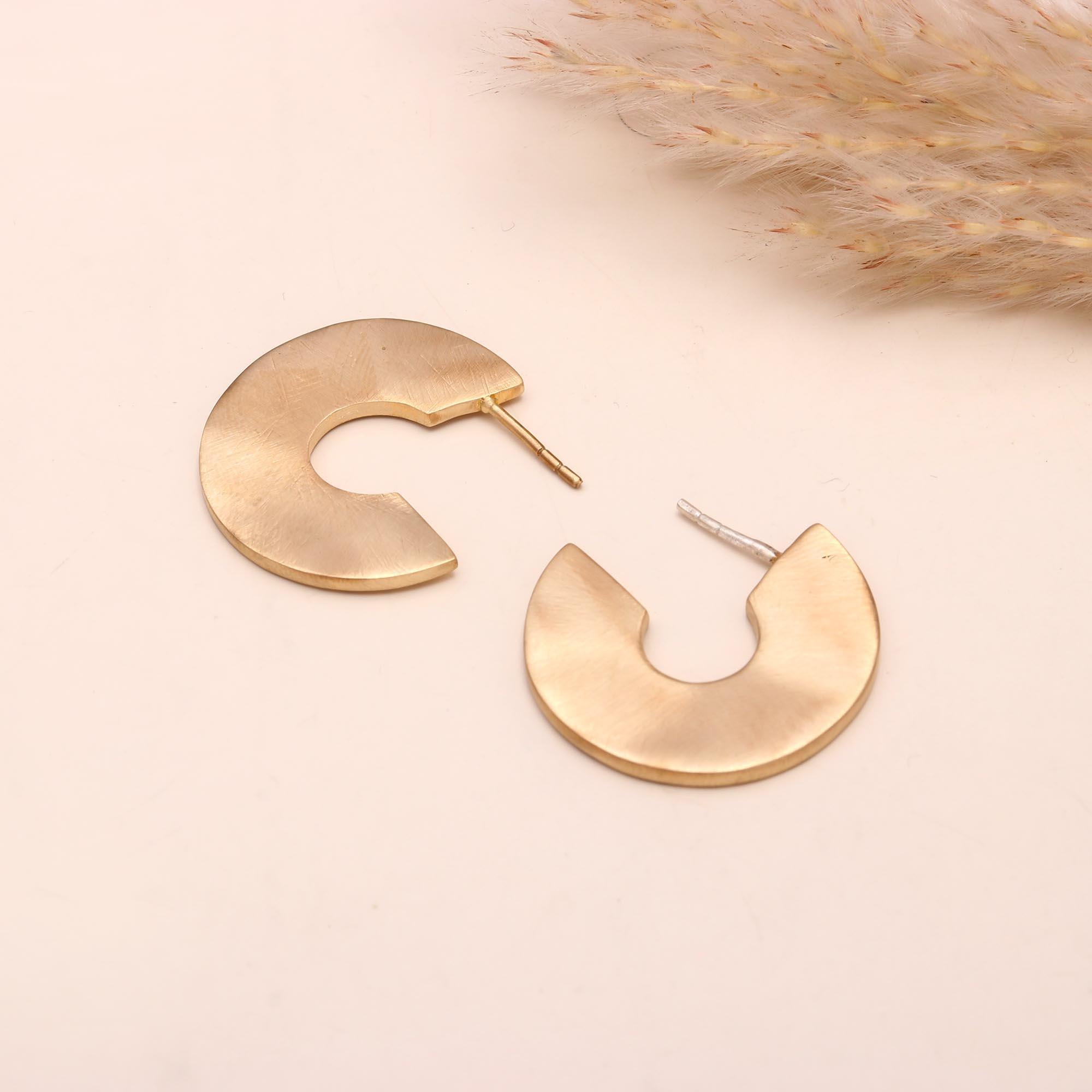 The Modern Arc: Brushed Flat Hoop Studs