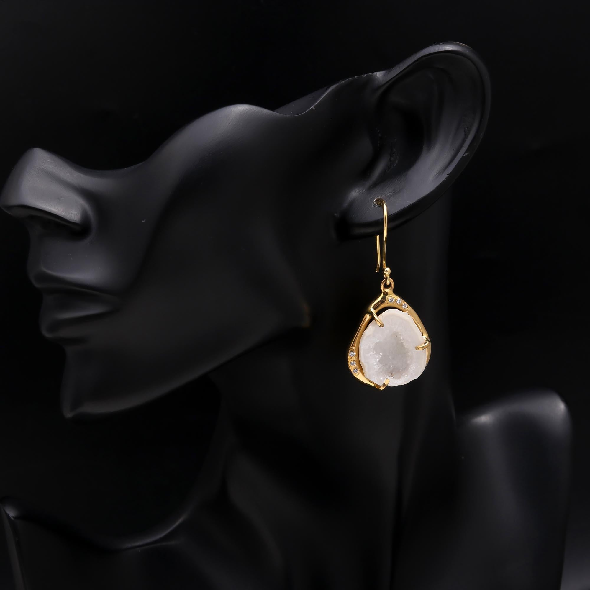 The Snow Druzy: White Geode & Pave Earrings