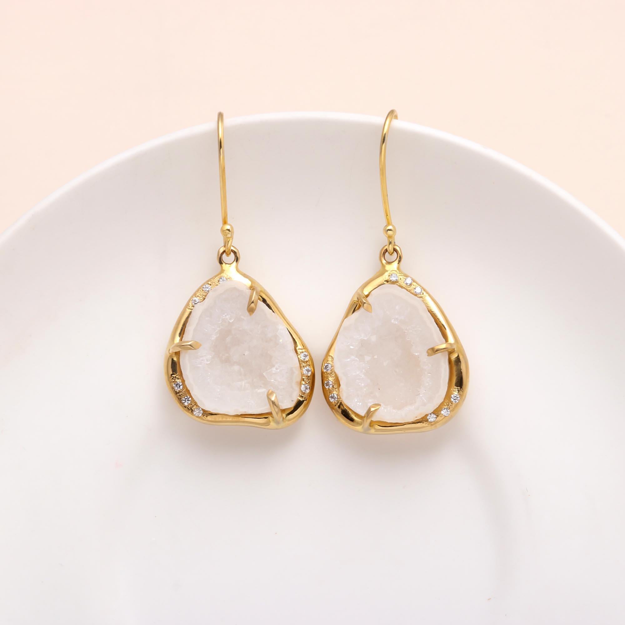 The Snow Druzy: White Geode & Pave Earrings