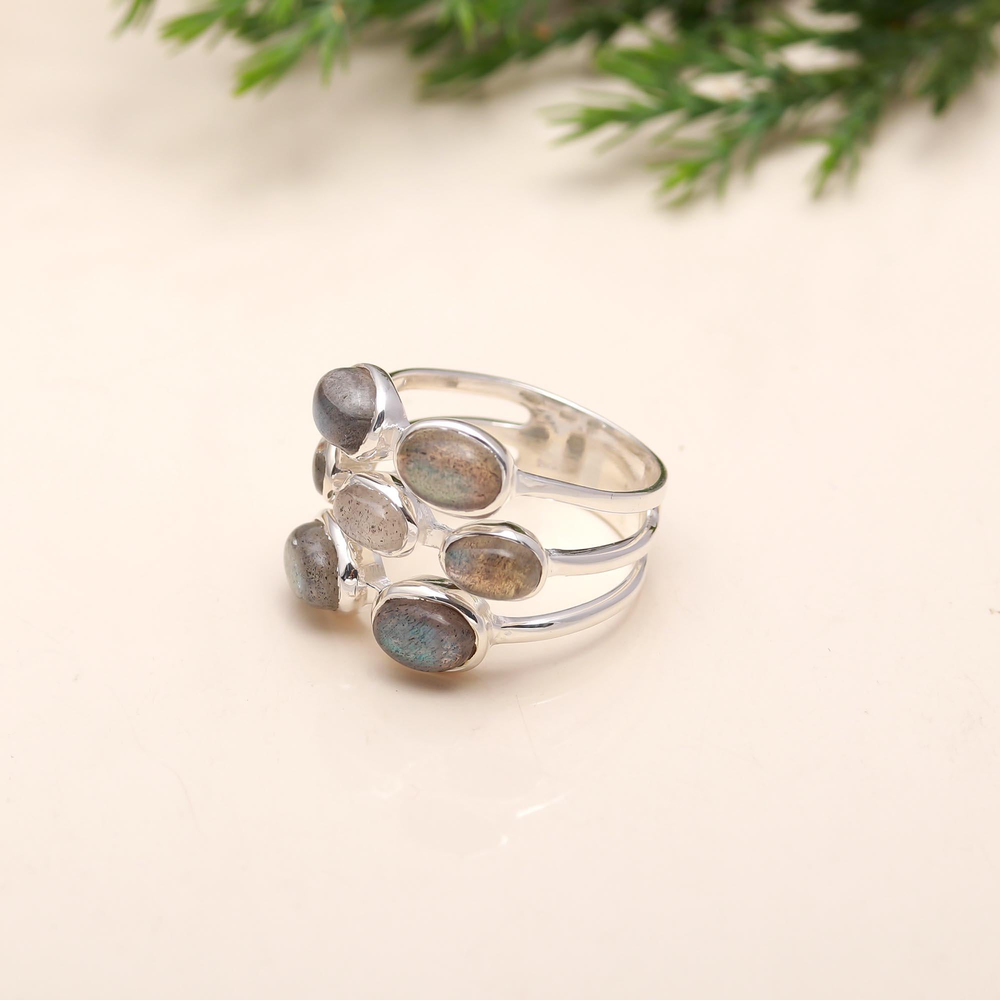 925 Silver Labradorite Cluster Ring