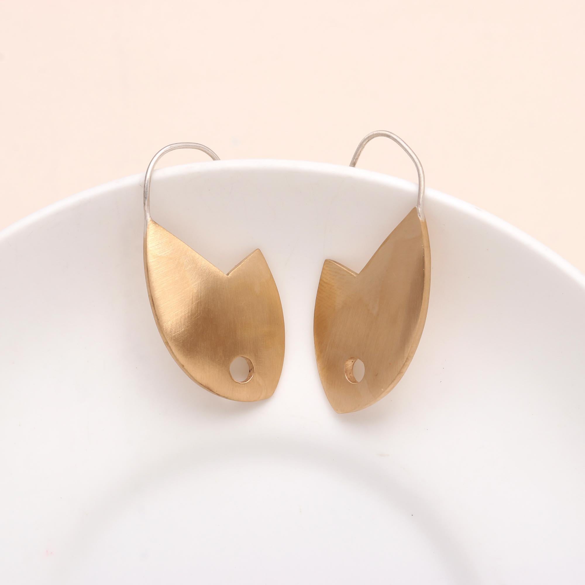The Sculpted Petal: Brushed Gold Abstract Earrings
