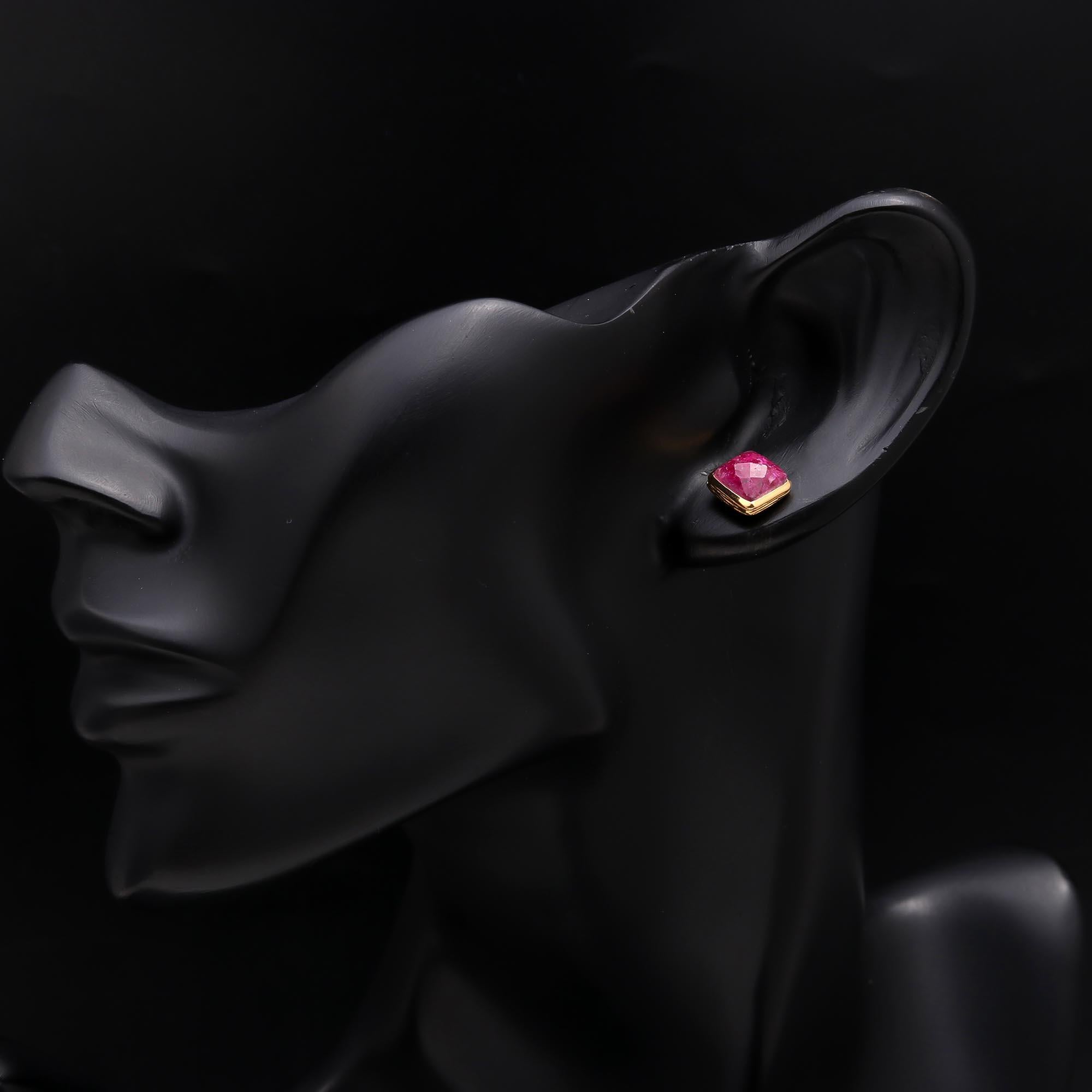 The Raw Ruby: Geometric Square Stud Earrings