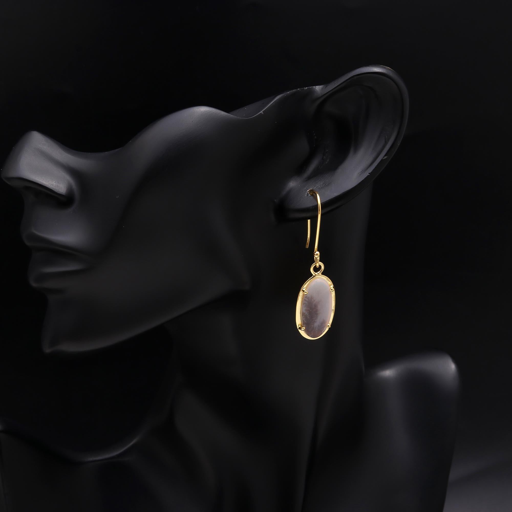 The Winter Landscape: Dendritic Agate Oval Earrings
