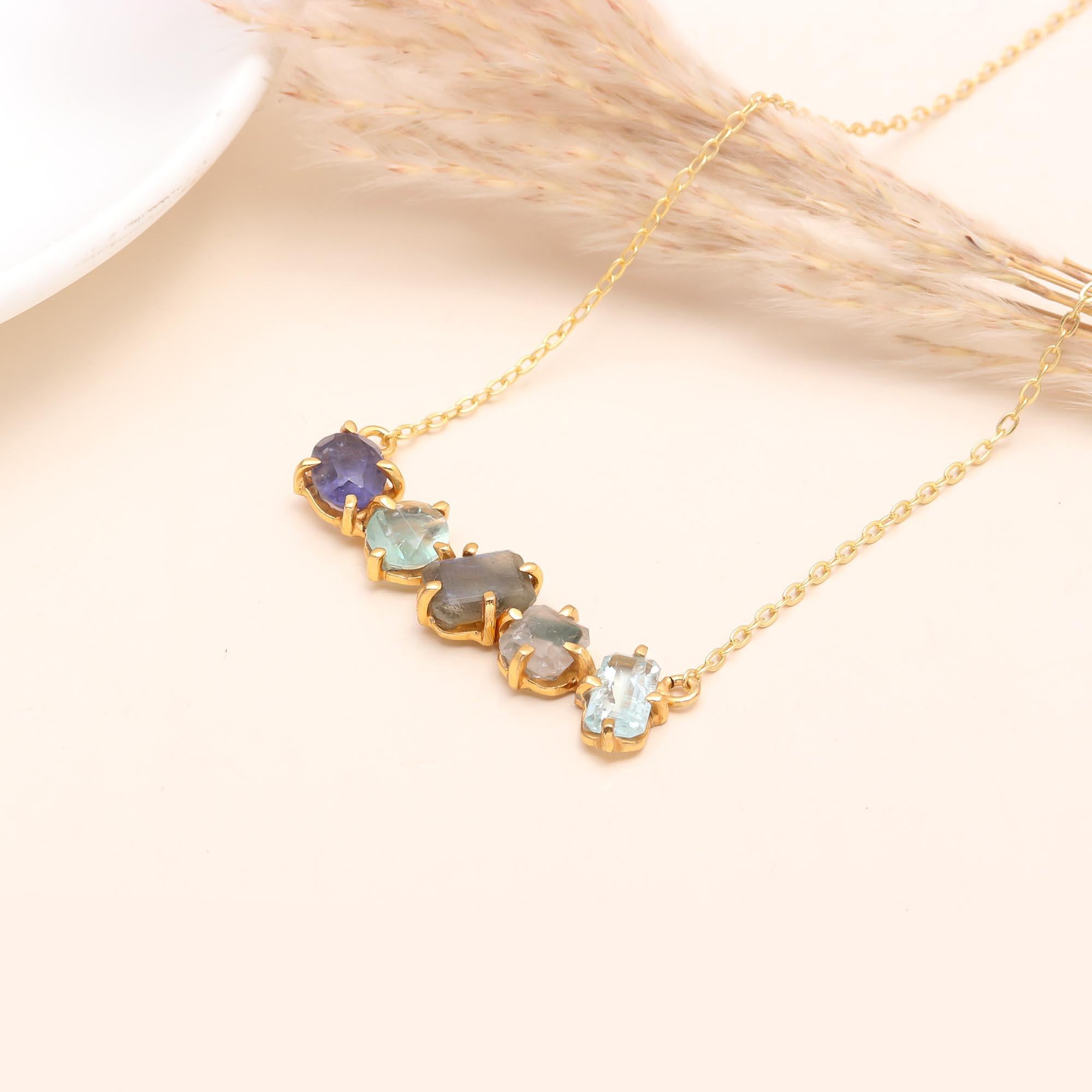 The Prism Arc: Multi-Gemstone Curved Bar Necklace