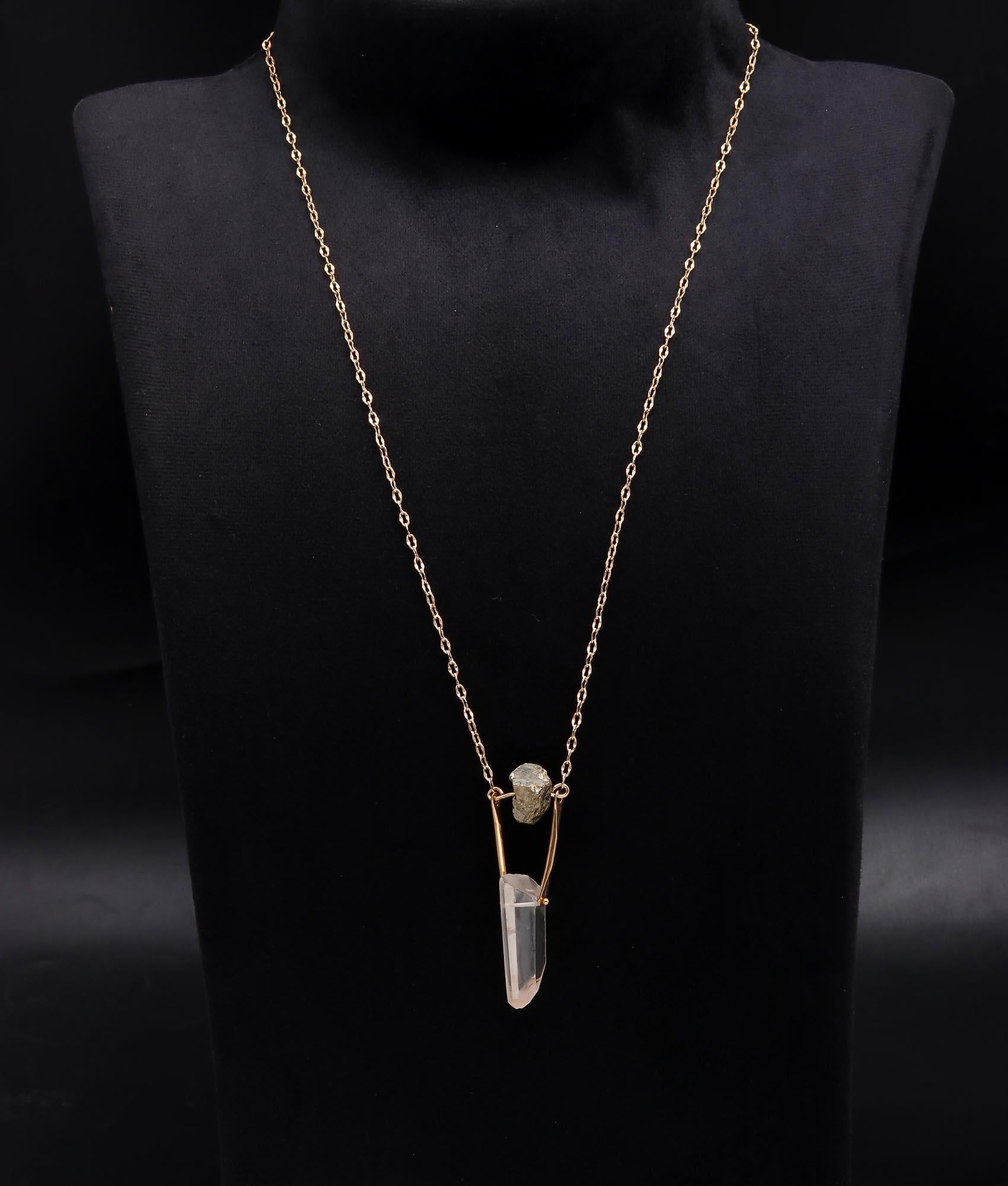 The Raw Balance: Pyrite & Quartz Geometric Pendant