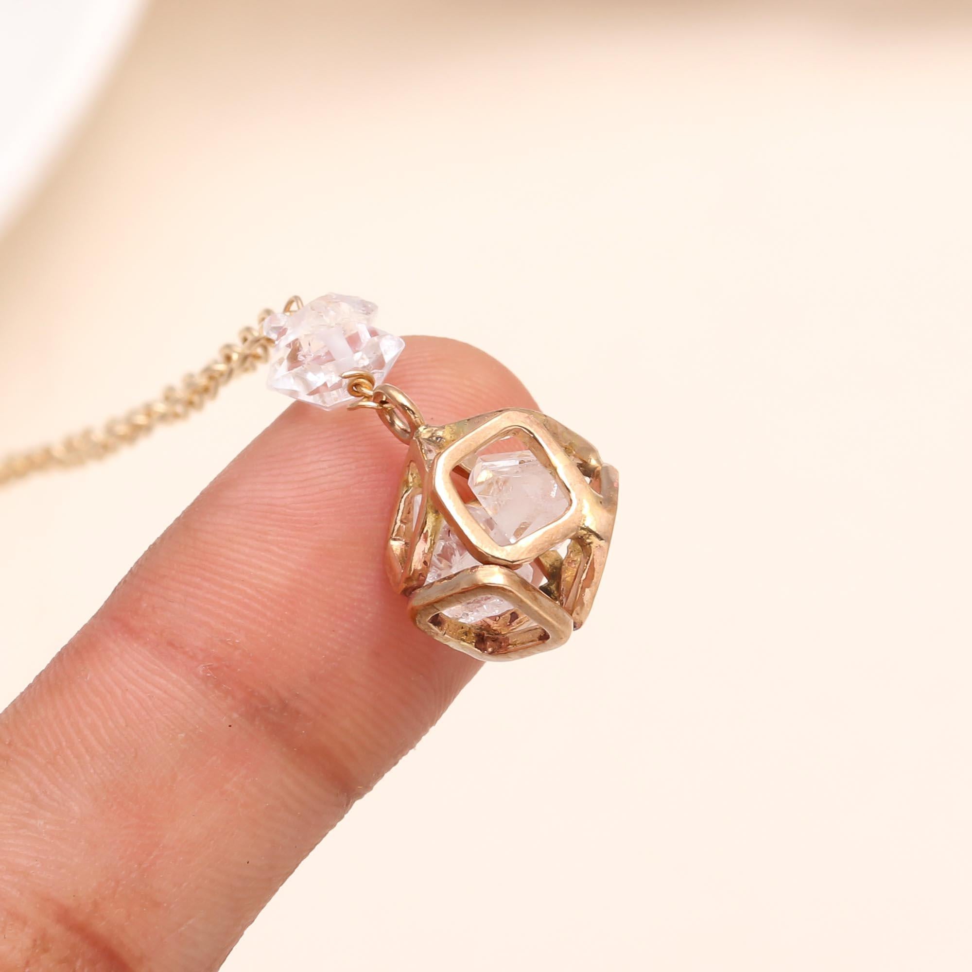 The Crystal Cage: Geometric Lariat Drop Necklace