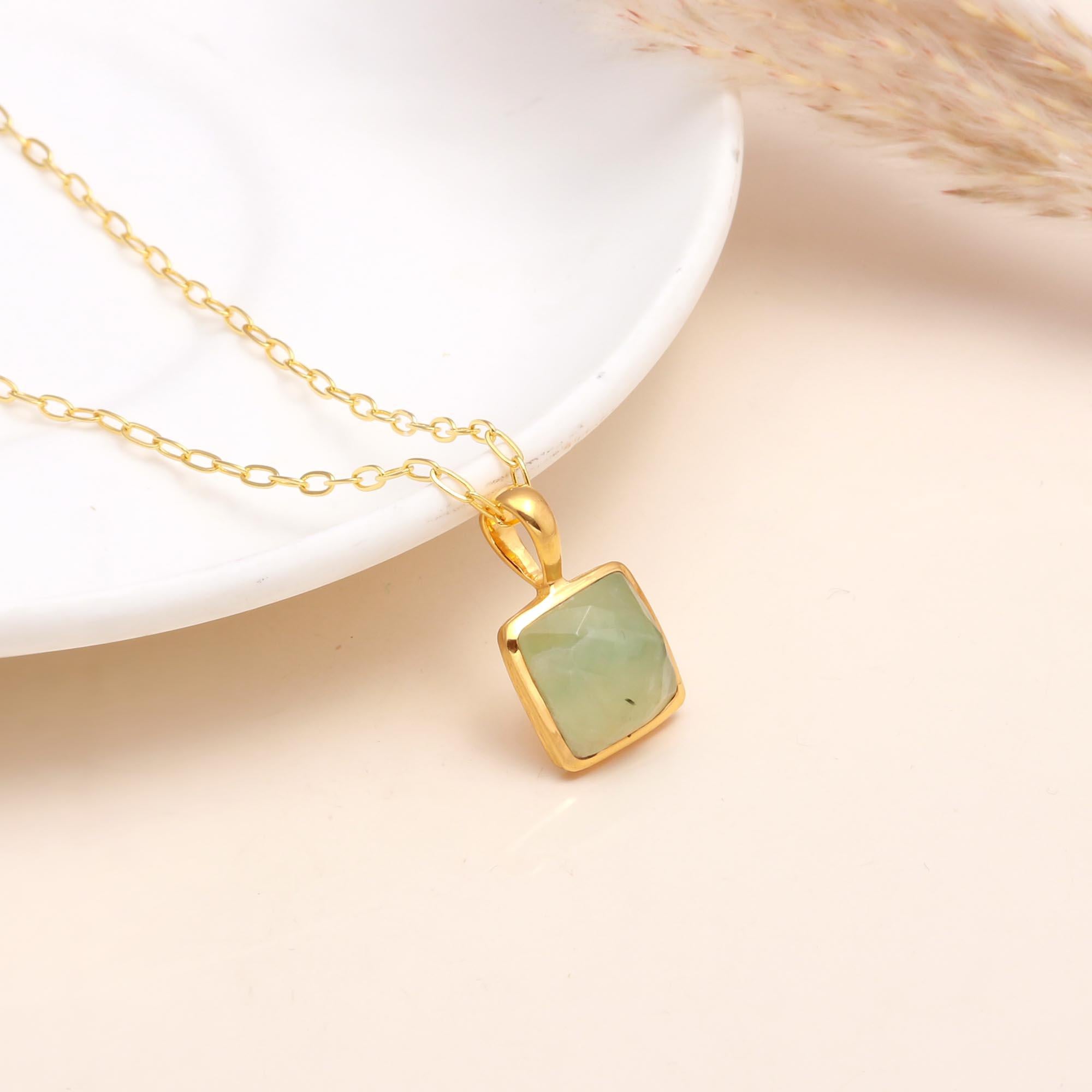 The Mint Square: Green Prehnite Minimal Pendant