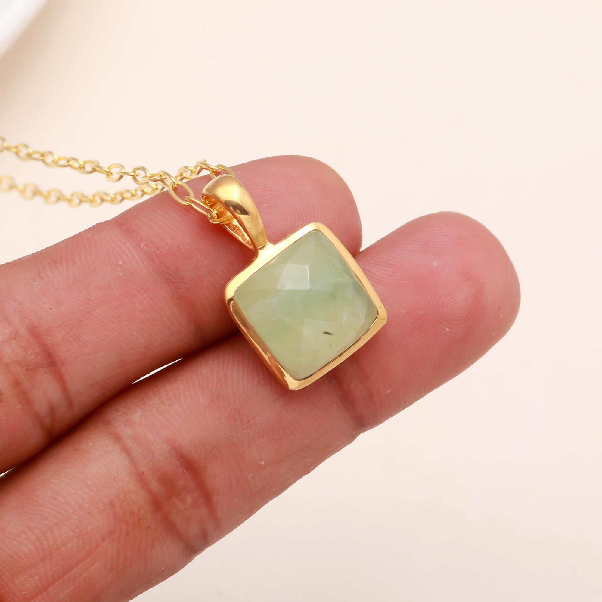The Mint Square: Green Prehnite Minimal Pendant
