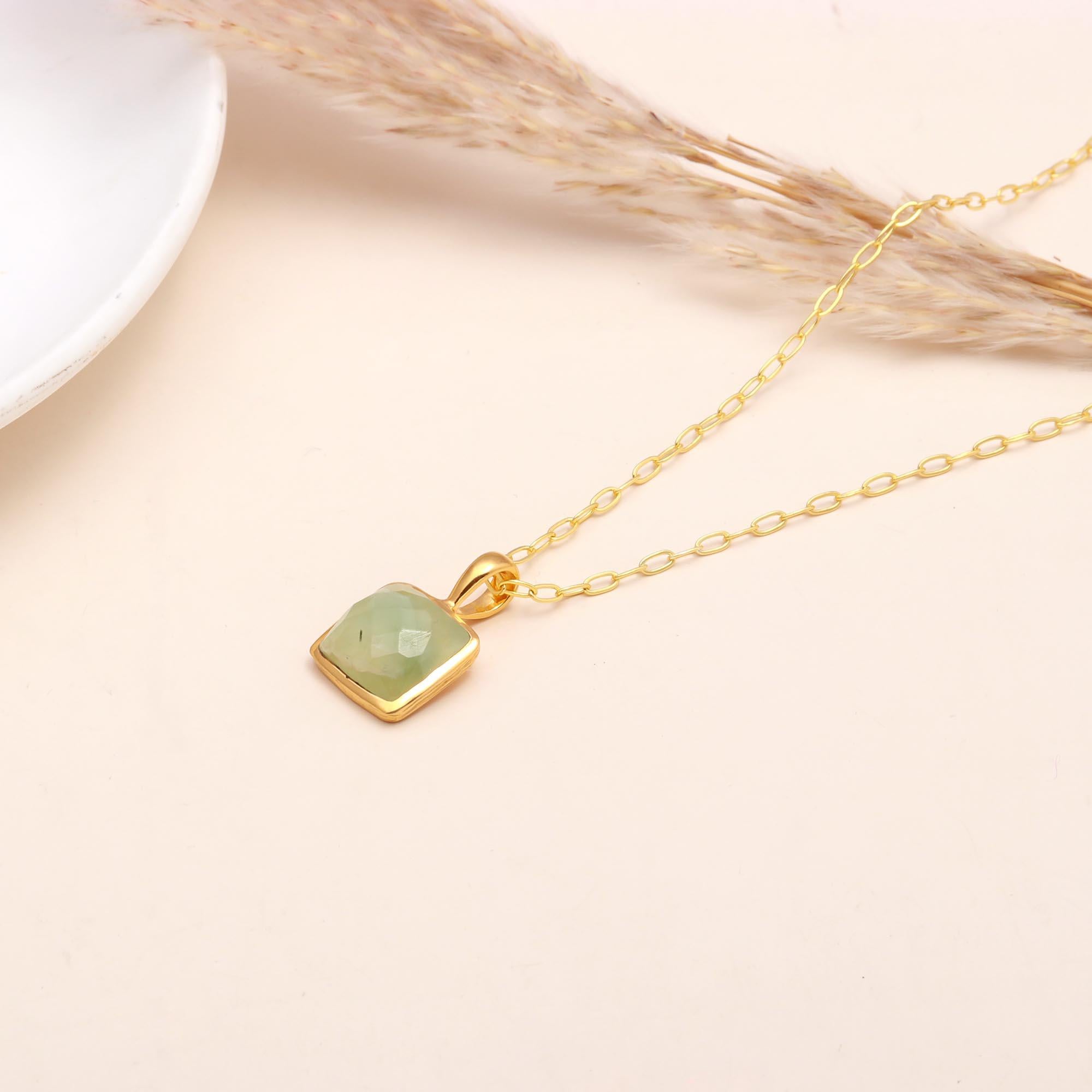 The Mint Square: Green Prehnite Minimal Pendant