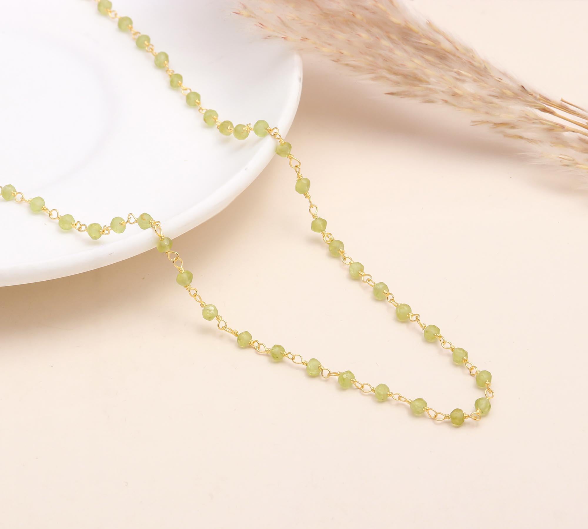 The Verdant Strand: Peridot Beaded Rosary Necklace