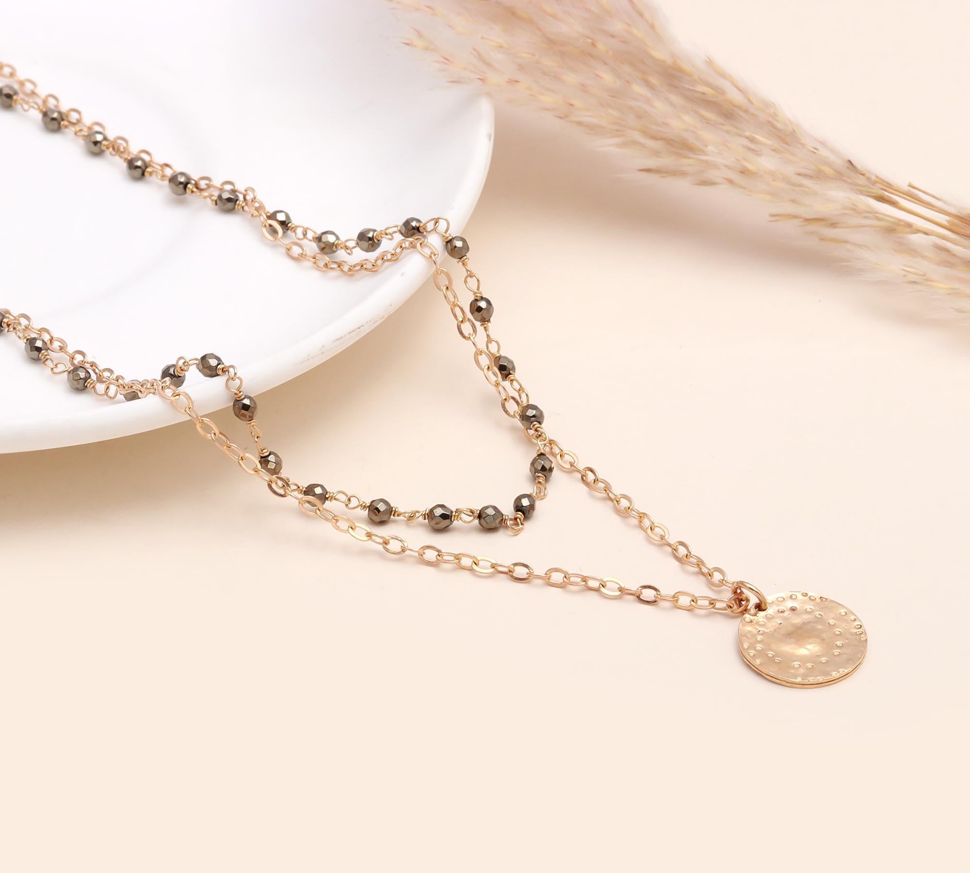 The Boho Double: Layered Coin & Pyrite Necklace