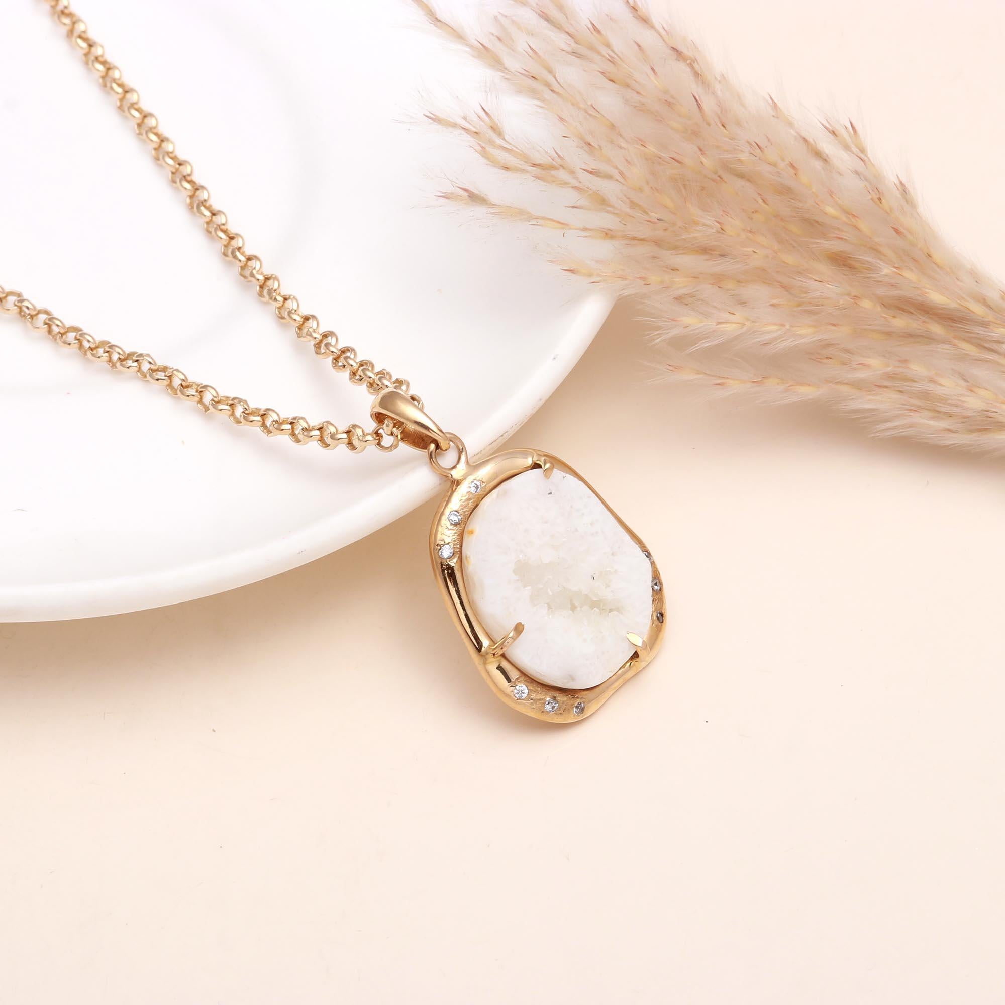 White Druzy Pendant Necklace