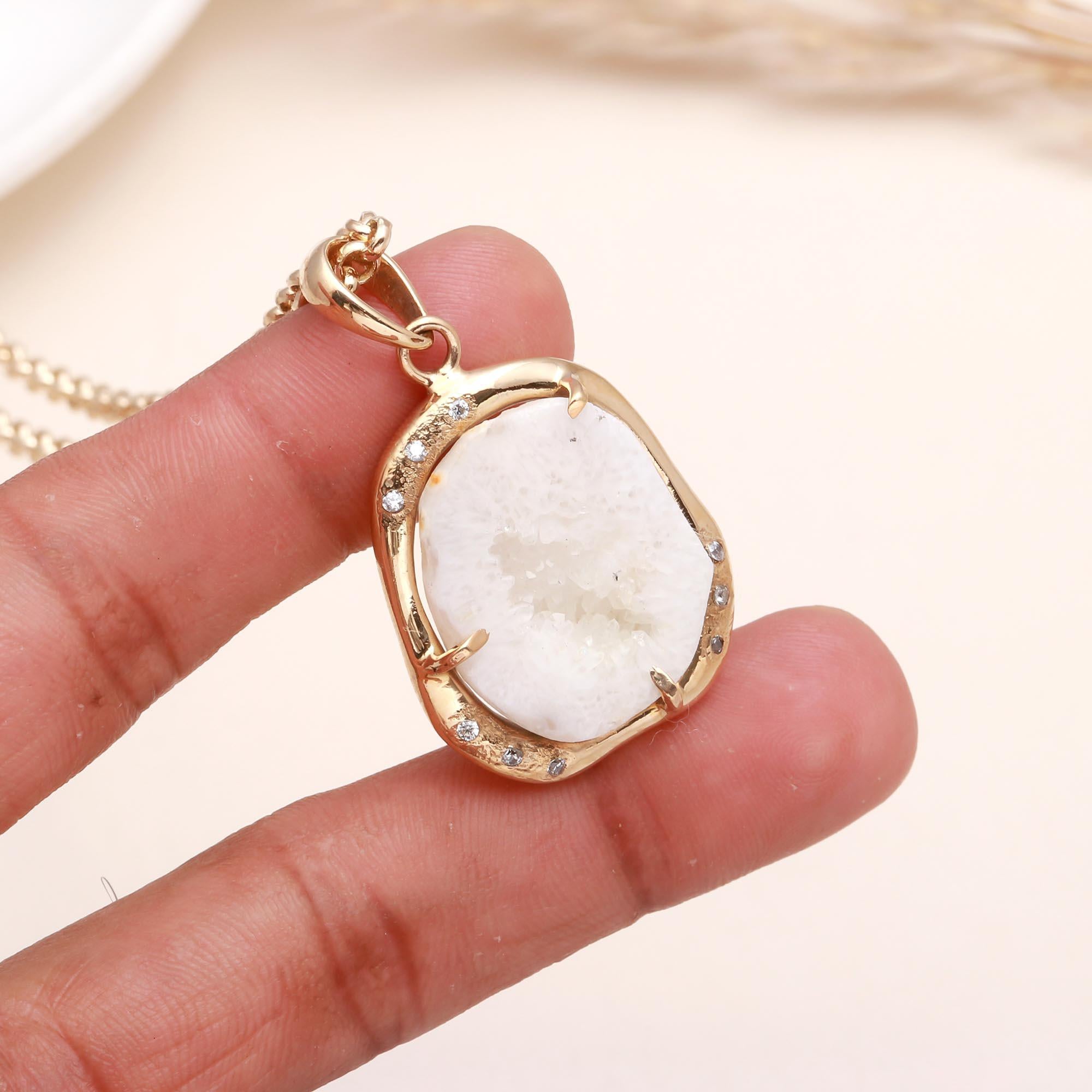 White Druzy Pendant Necklace