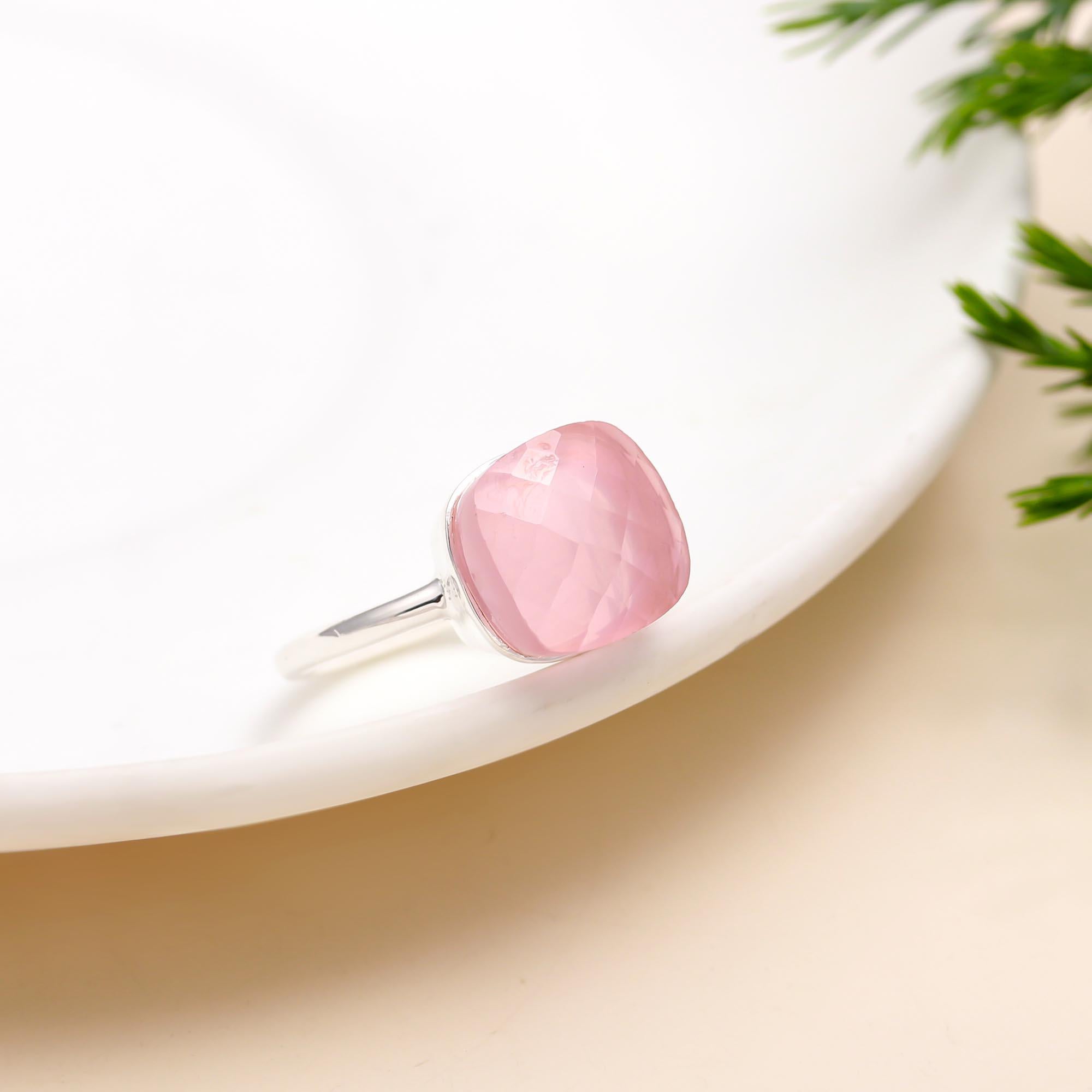 925 Silver Rose Quartz Ring