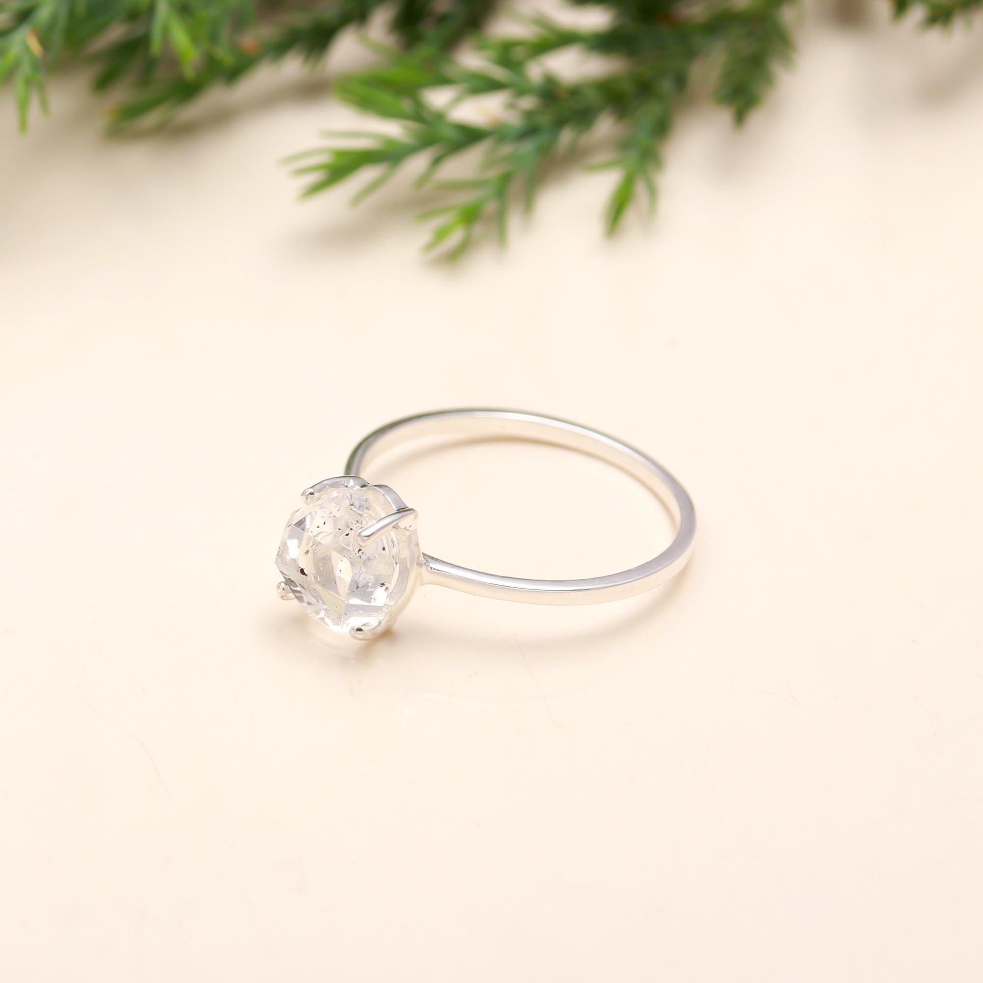 925 Silver Herkimer Quartz Crystal Ring