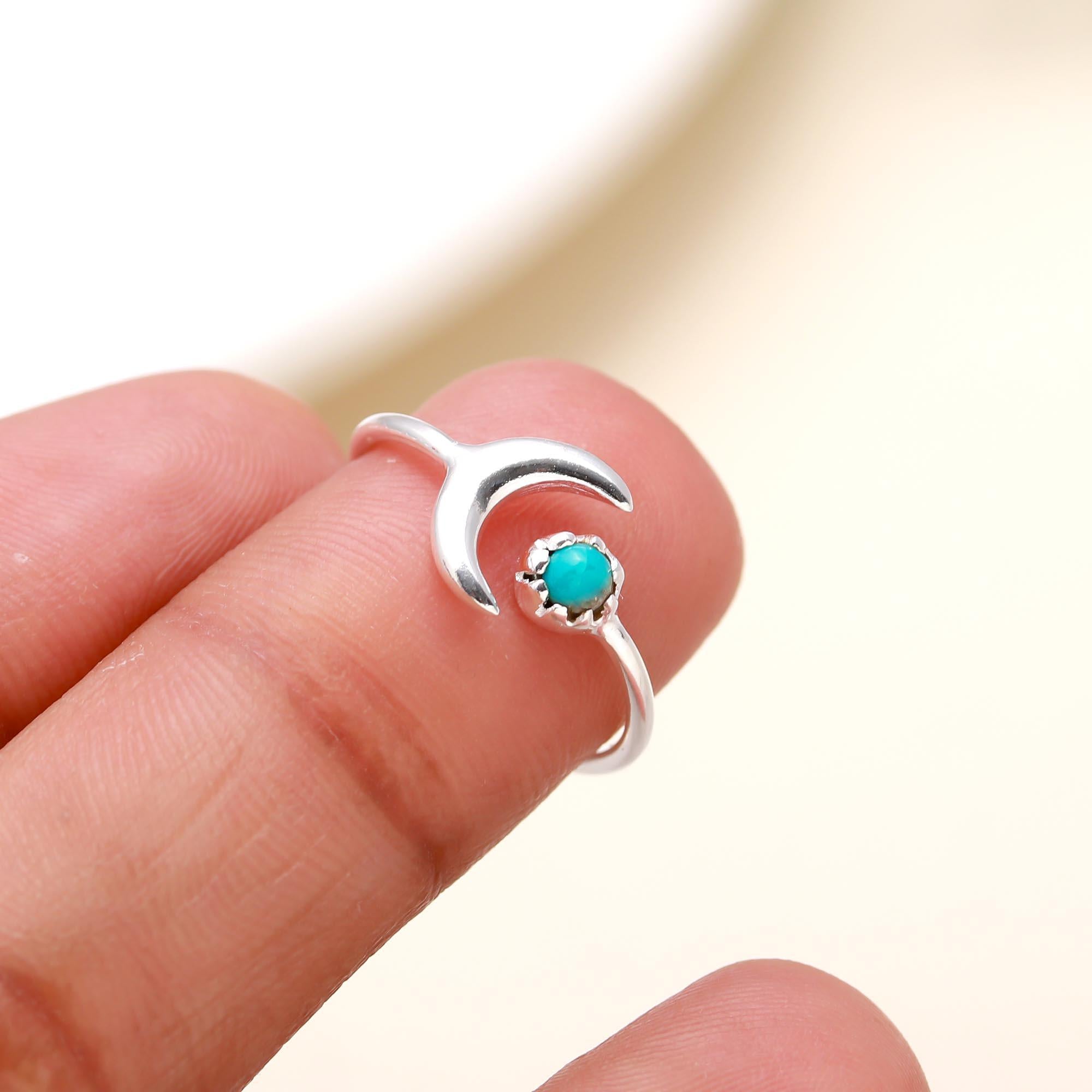 The Lunar Tide: Turquoise & Silver Crescent Ring