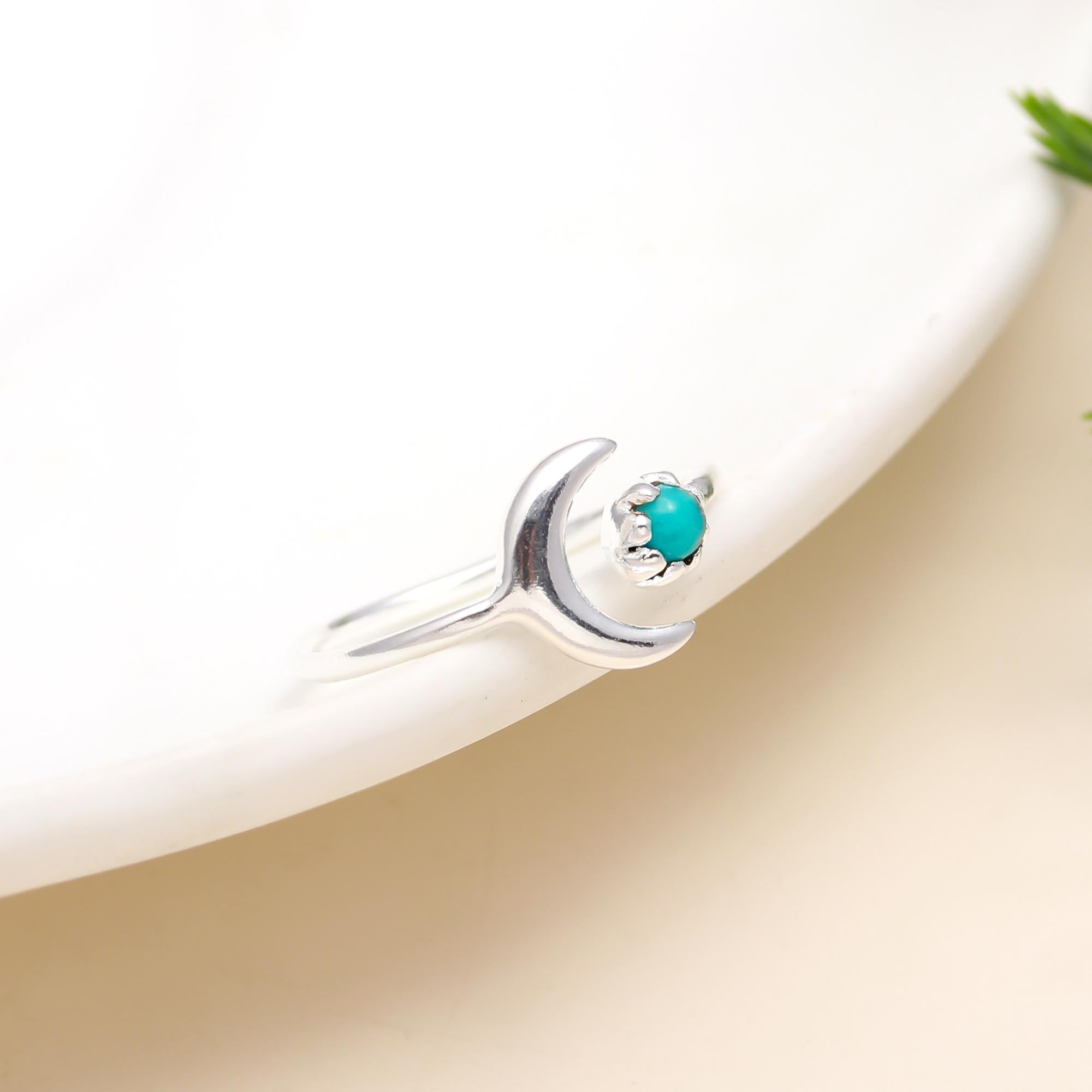 The Lunar Tide: Turquoise & Silver Crescent Ring
