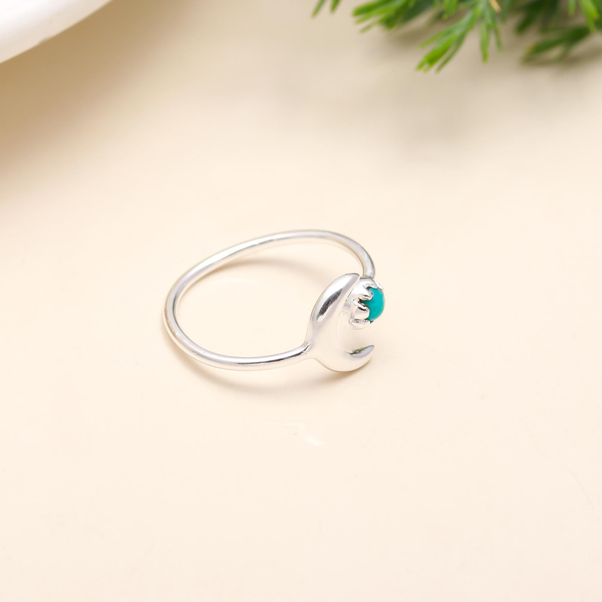 The Lunar Tide: Turquoise & Silver Crescent Ring