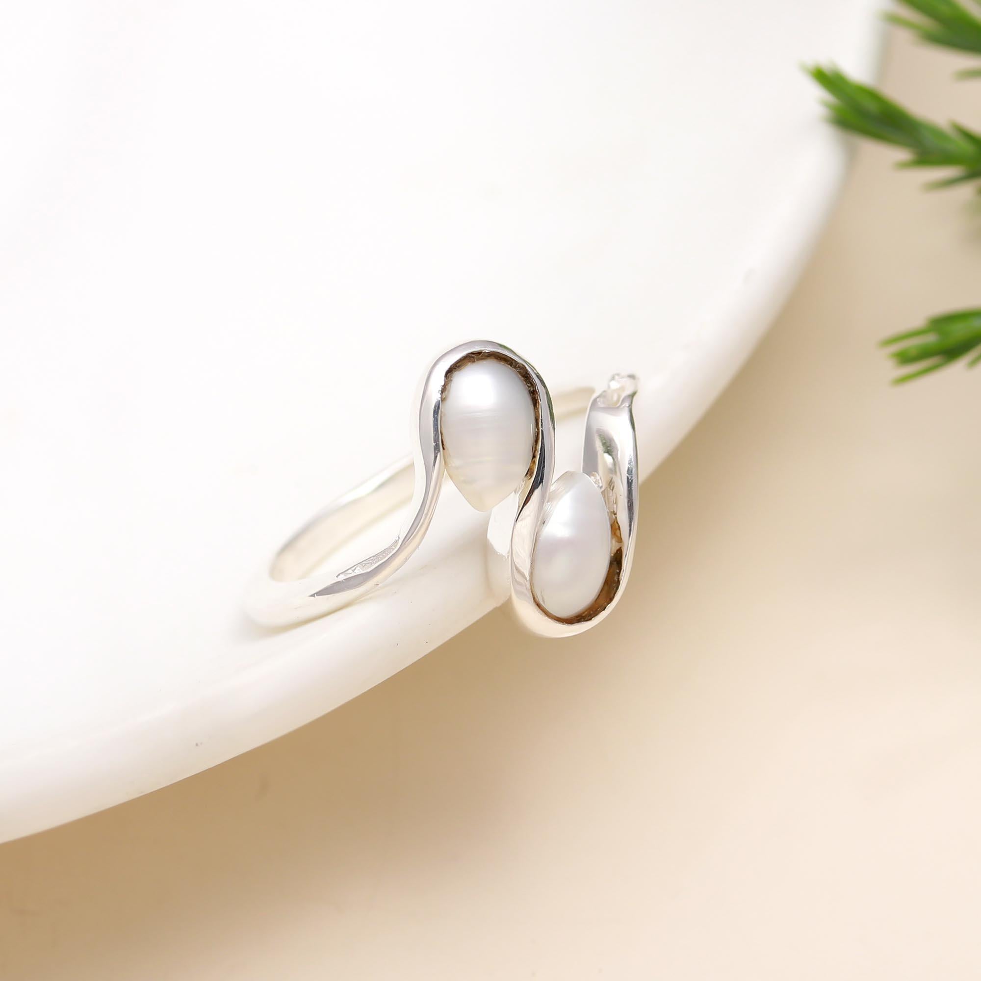 The Twin Lustre: Pearl & Silver Bypass Ring