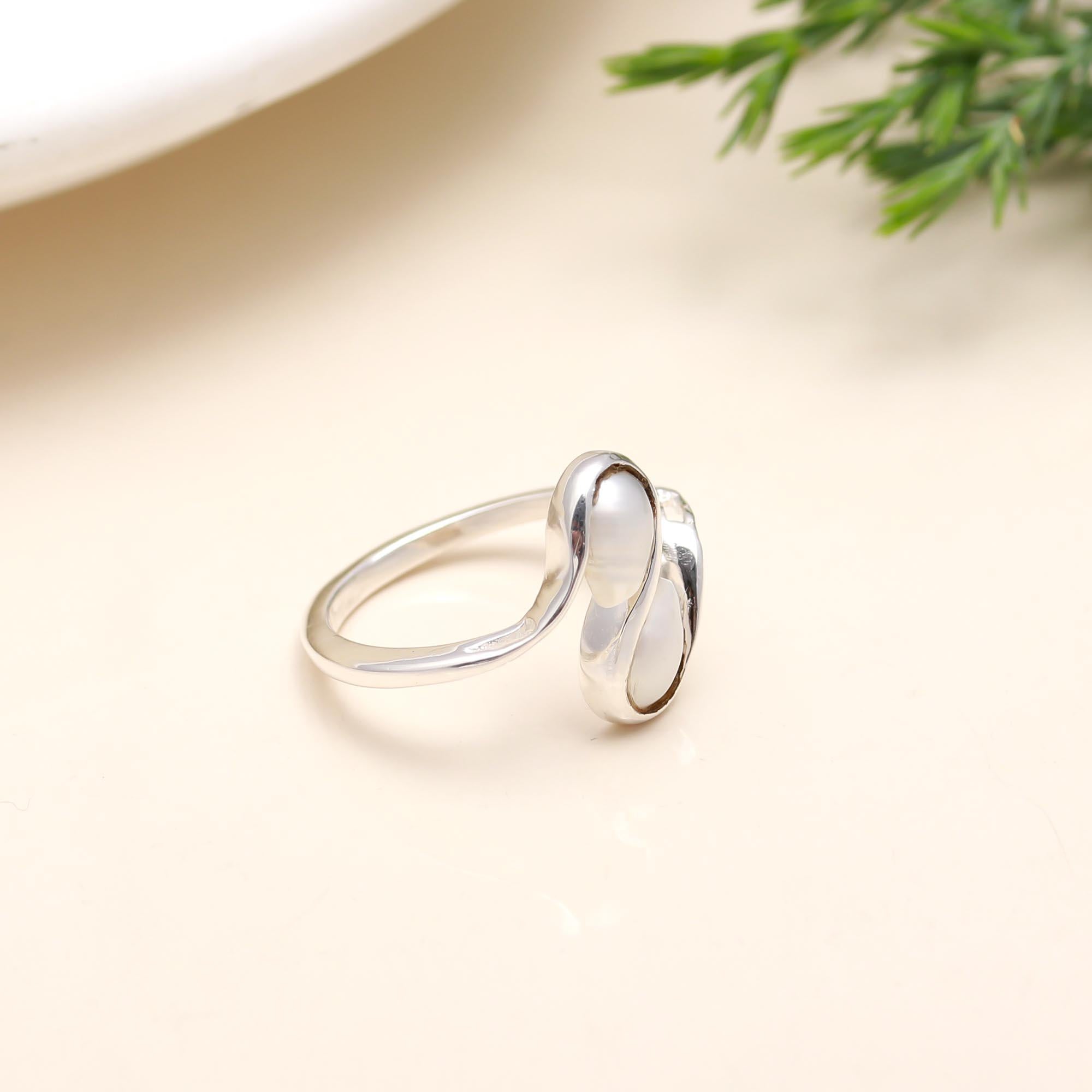 The Twin Lustre: Pearl & Silver Bypass Ring