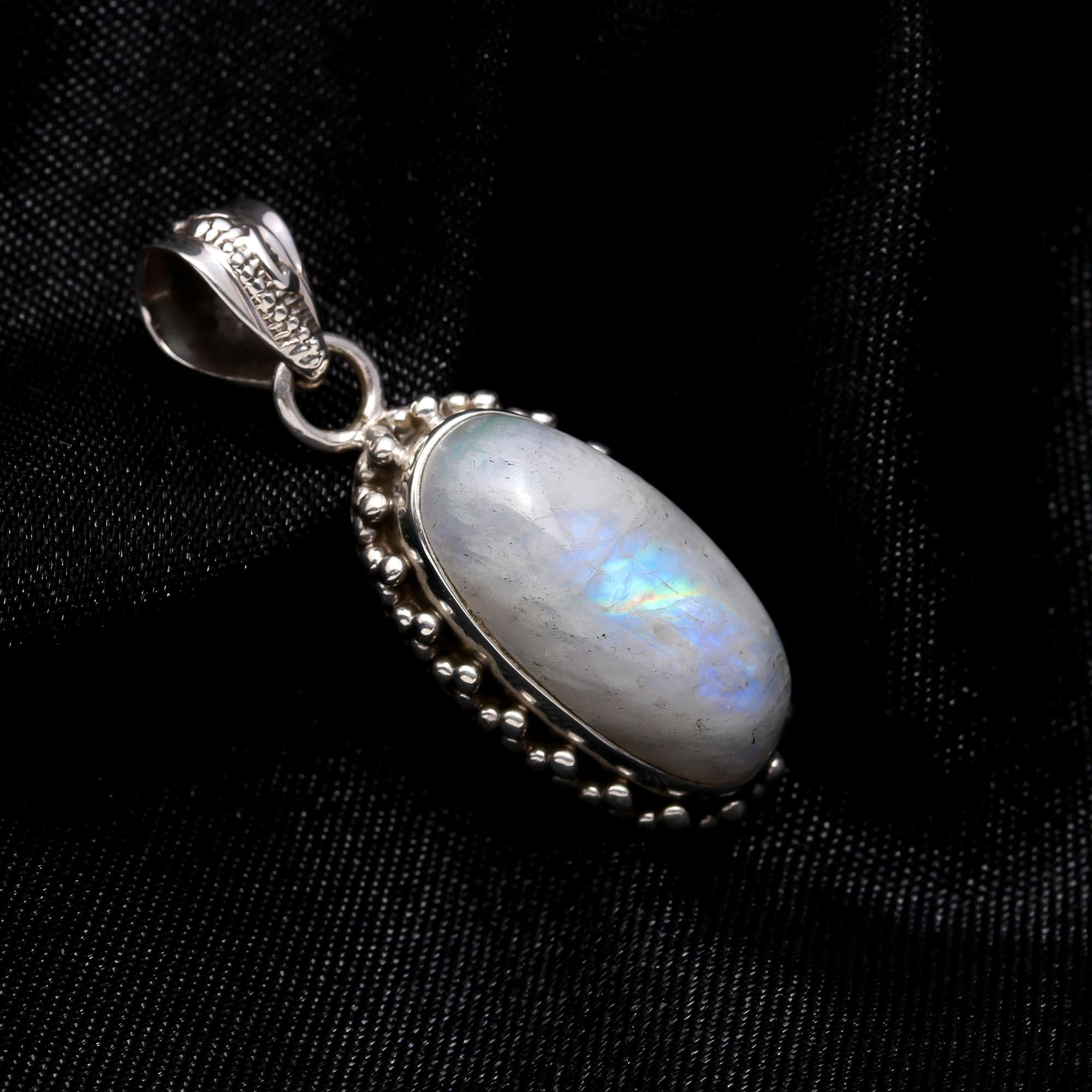 925 Sterling Silver Rainbow Moonstone Pendant