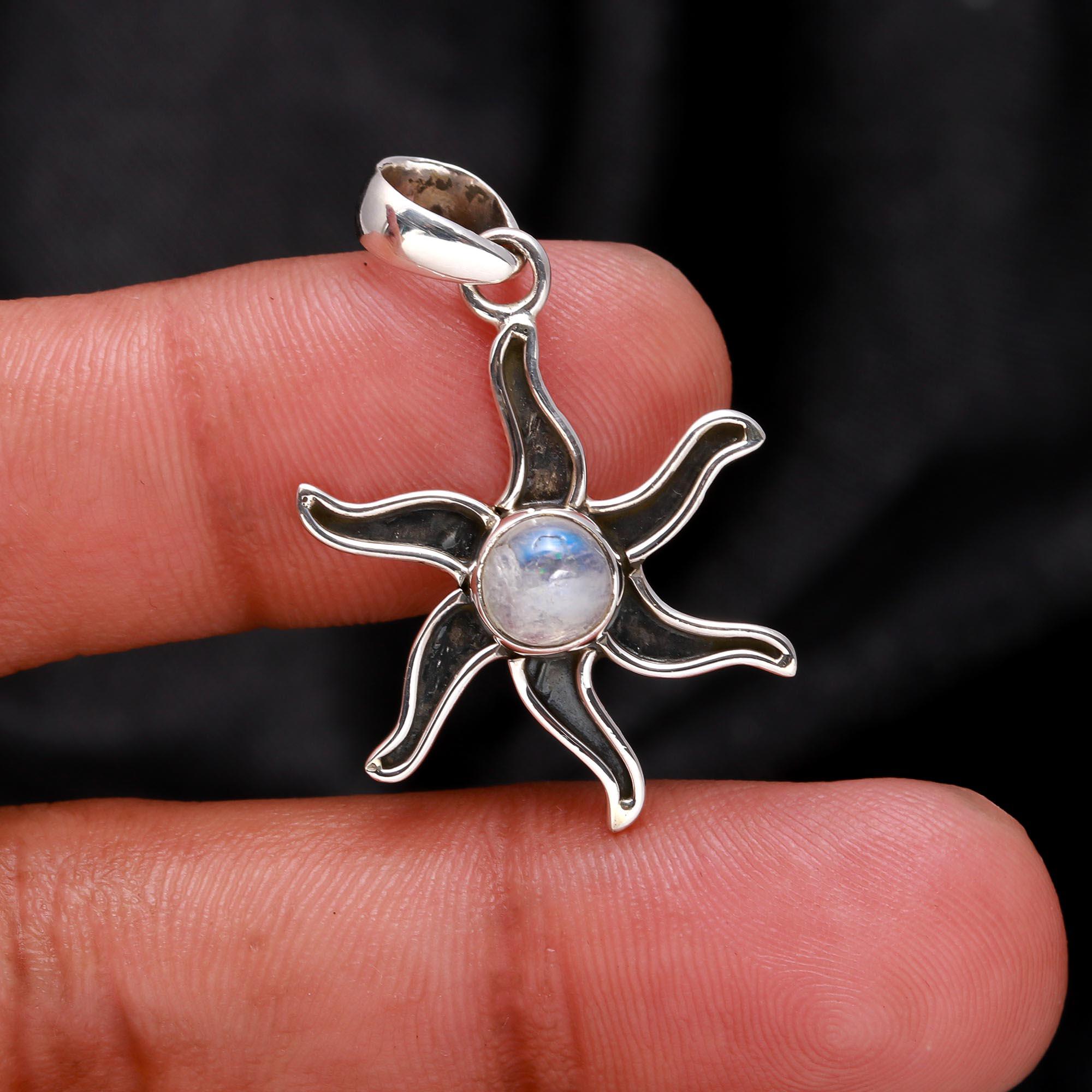 925 Sterling Silver Sunburst Moonstone Pendant