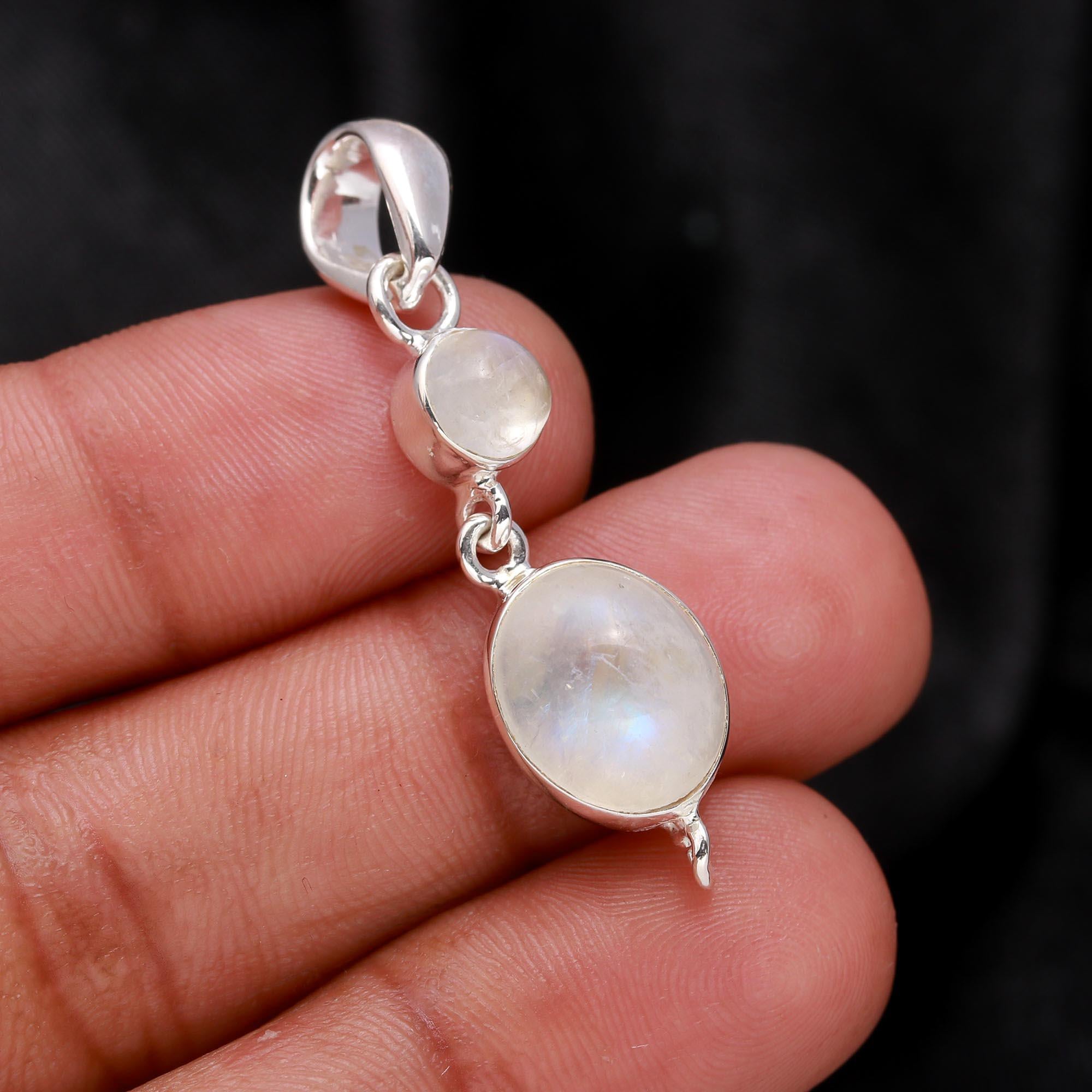 925 Sterling Silver Double Moonstone Pendant