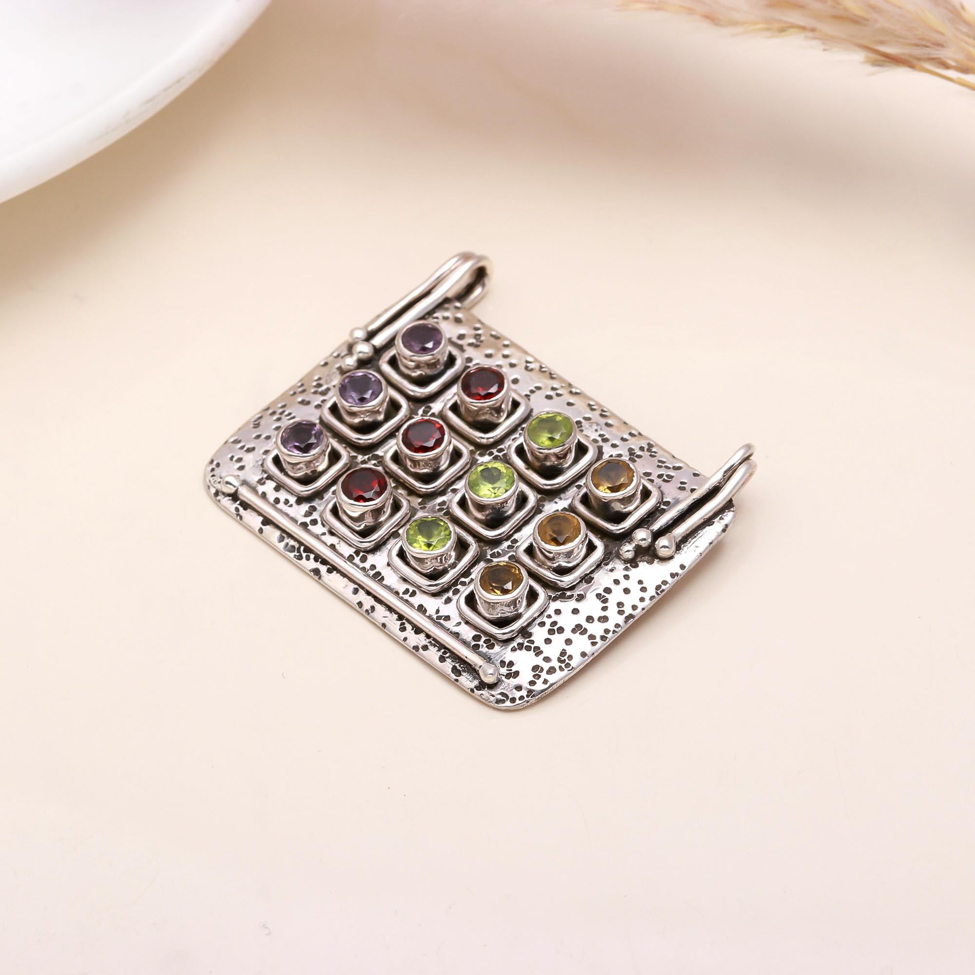 925 Sterling Silver Ethnic Multi-Stone Pendant