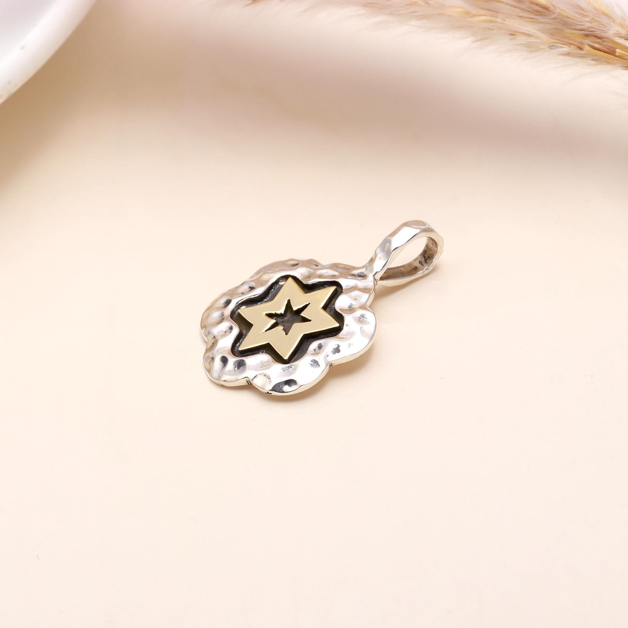 925 Silver Hammered  Two-Tone Star Pendant