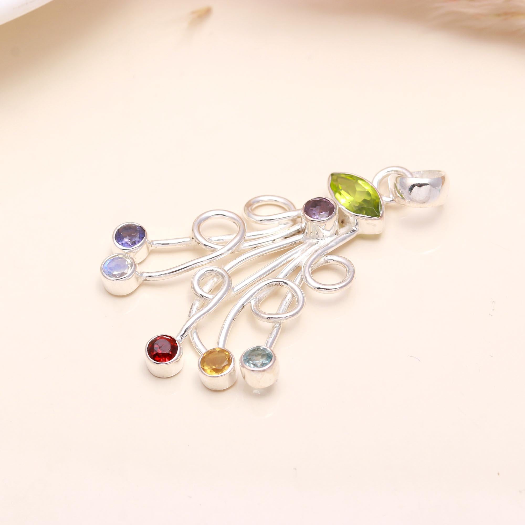 925 Sterling Silver Multi-Gemstone Pendant