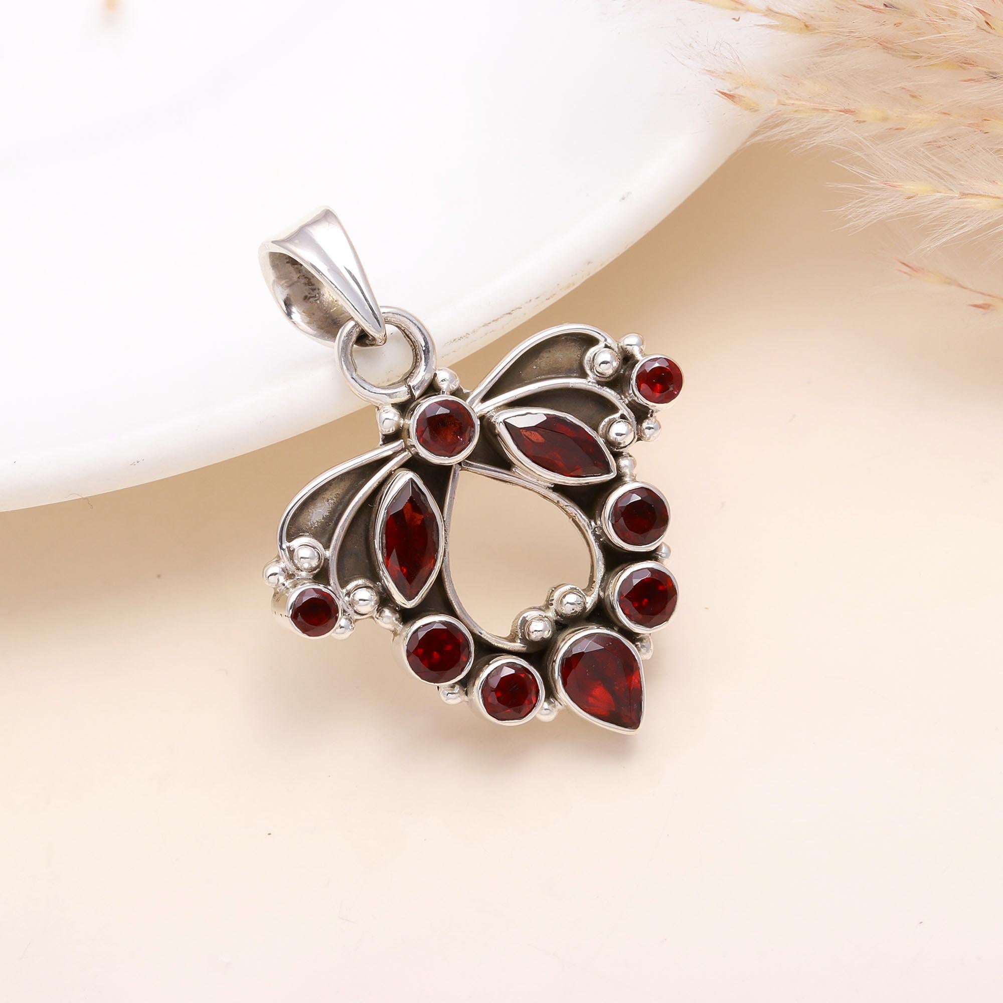 Handmade Solid 925 Sterling Silver Garnet Pendant
