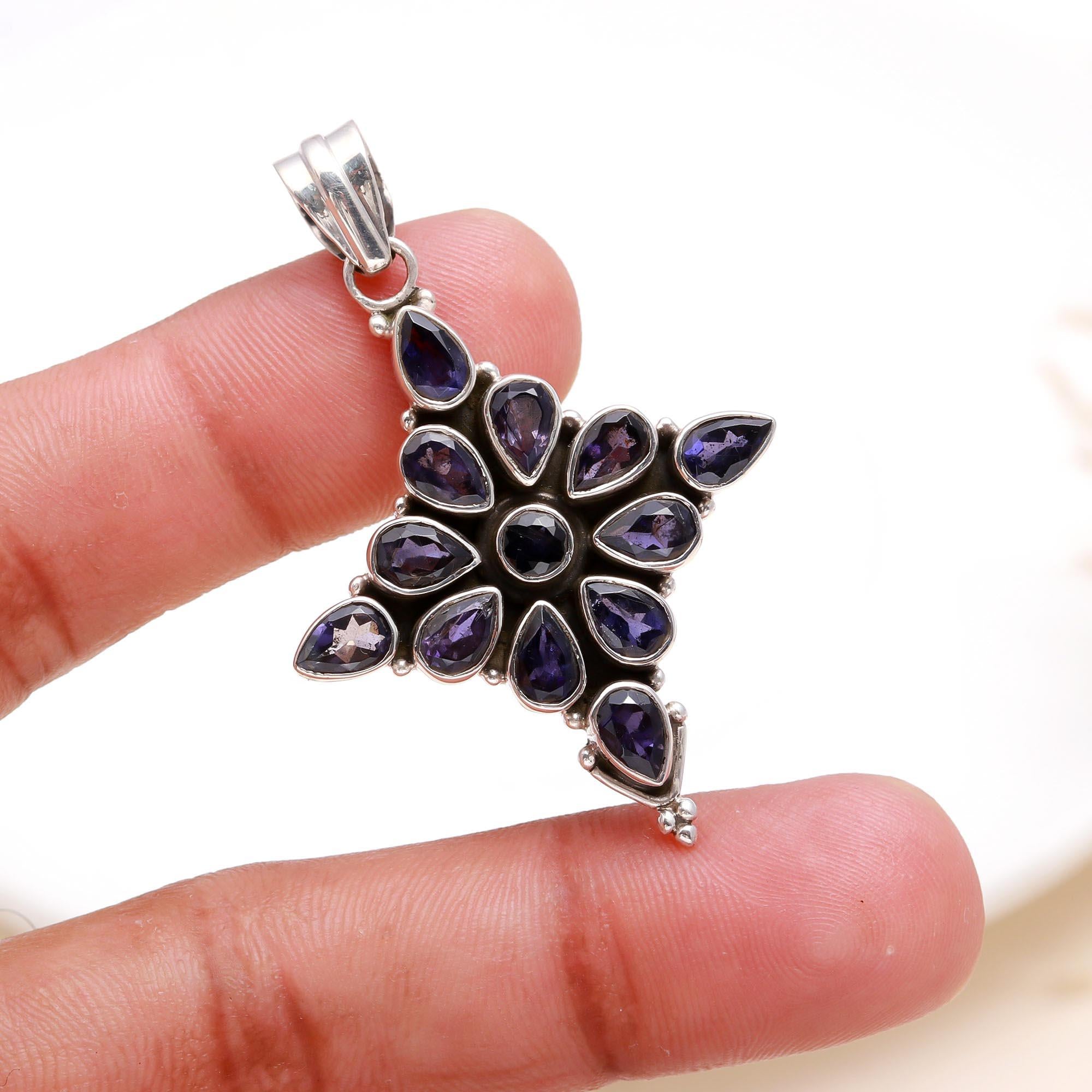 925 Sterling Silver Natural Blue Iolite Pendant