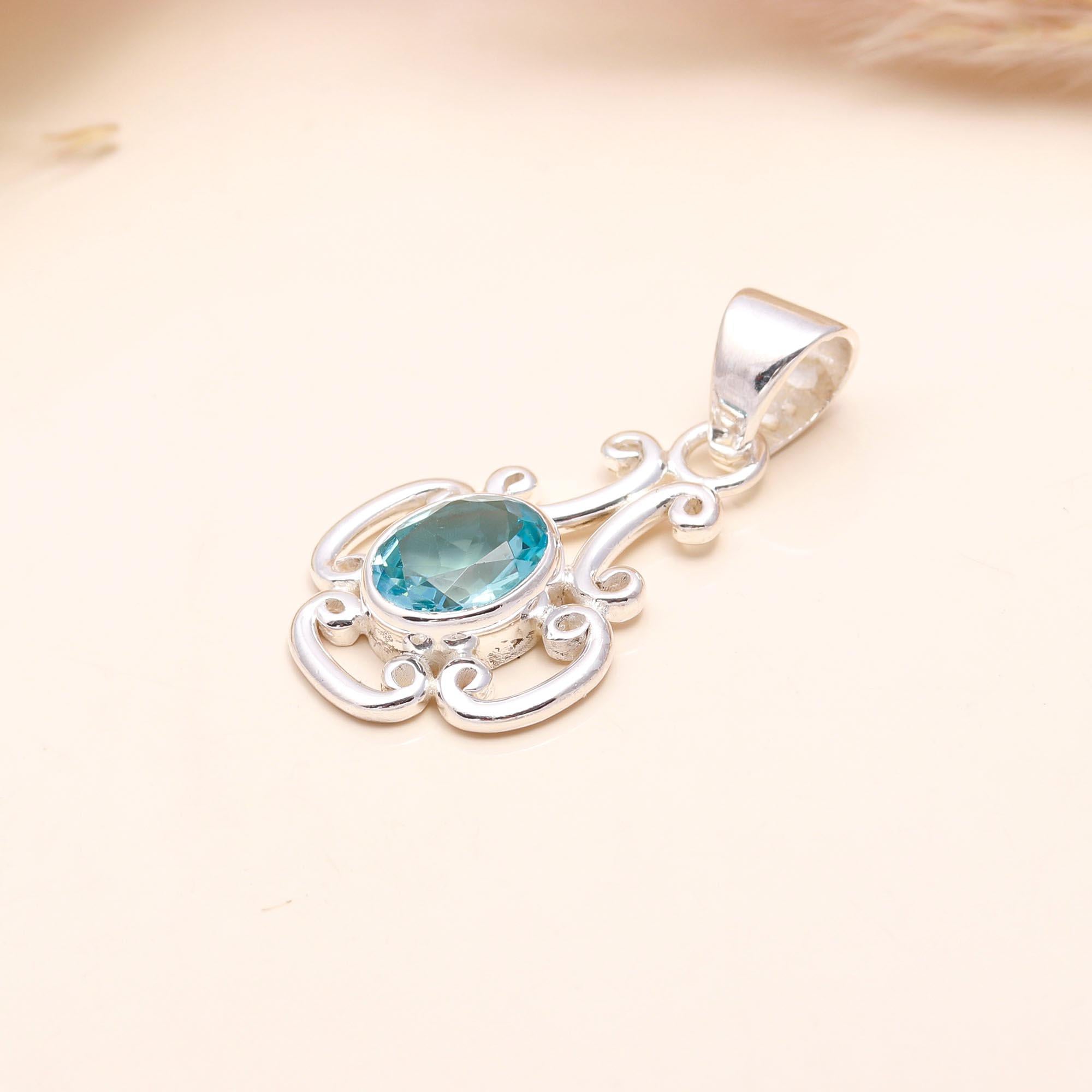 925 Sterling Silver Blue Topaz Pendant