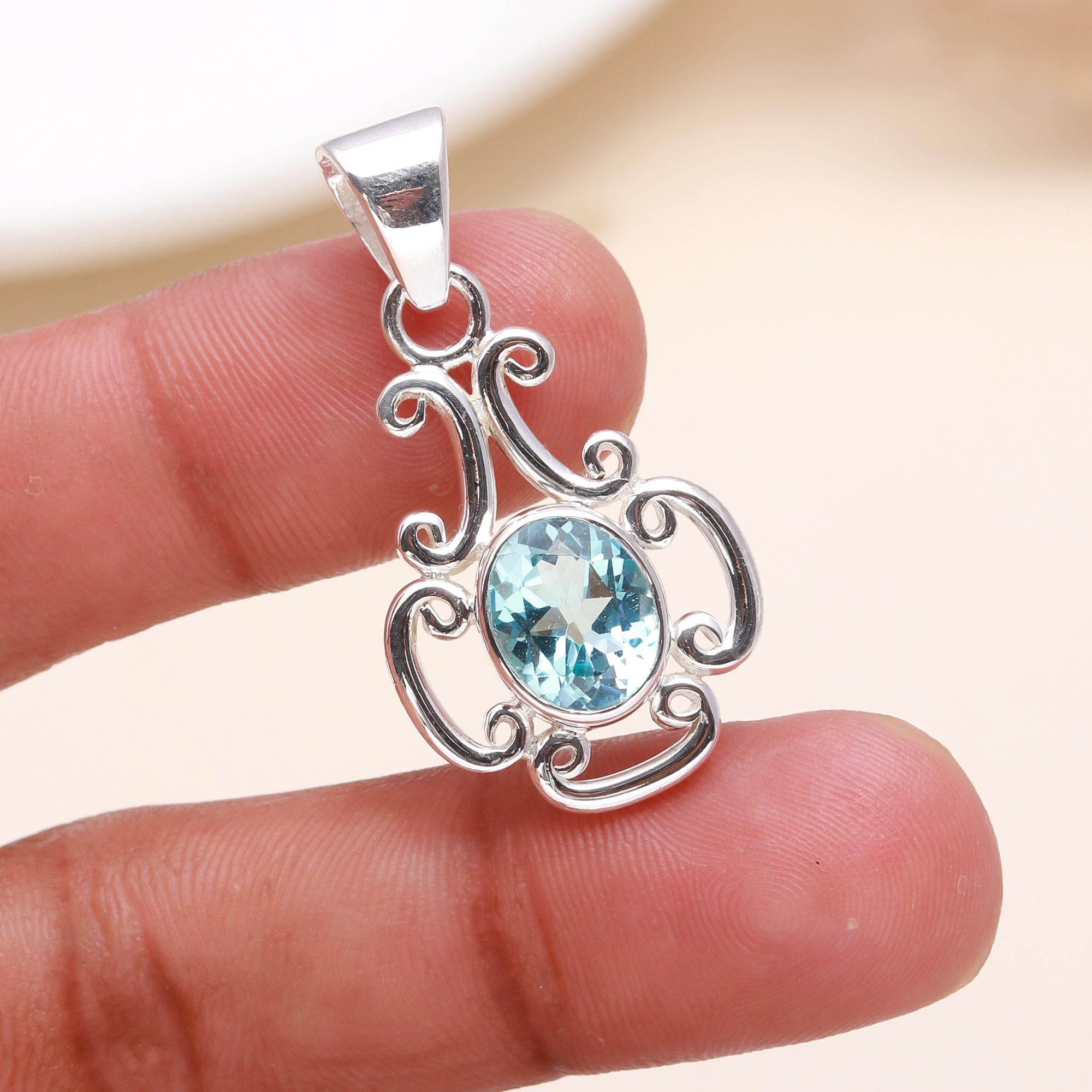 925 Sterling Silver Blue Topaz Pendant