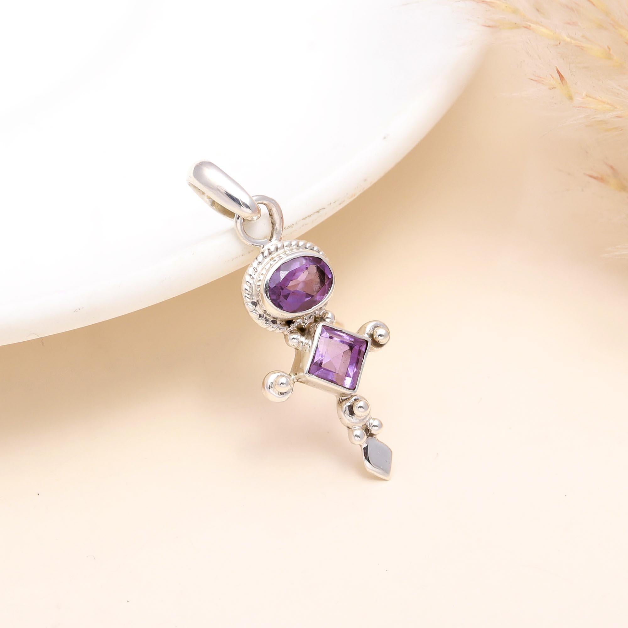 925 Sterling Silver Handmade Unique Amethyst Boho Pendant