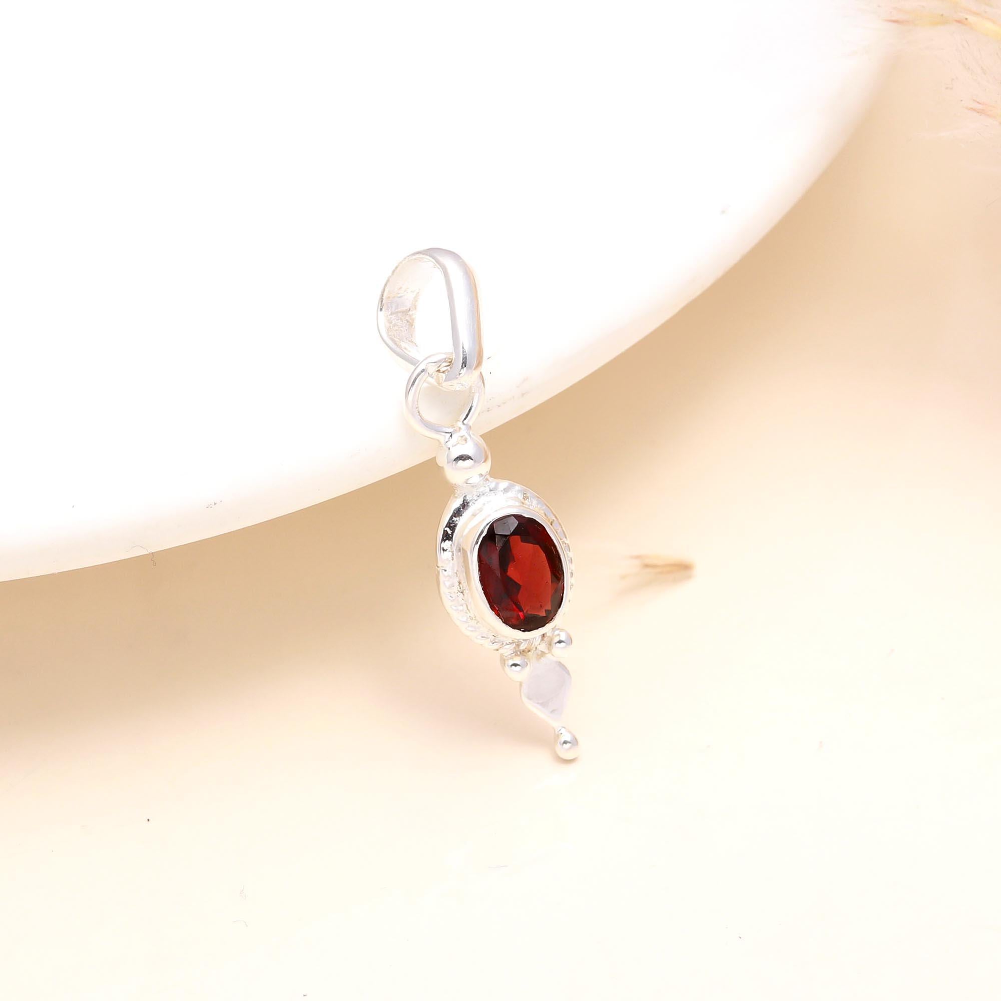 925 Sterling Silver  Natural Red Garnet Pendant