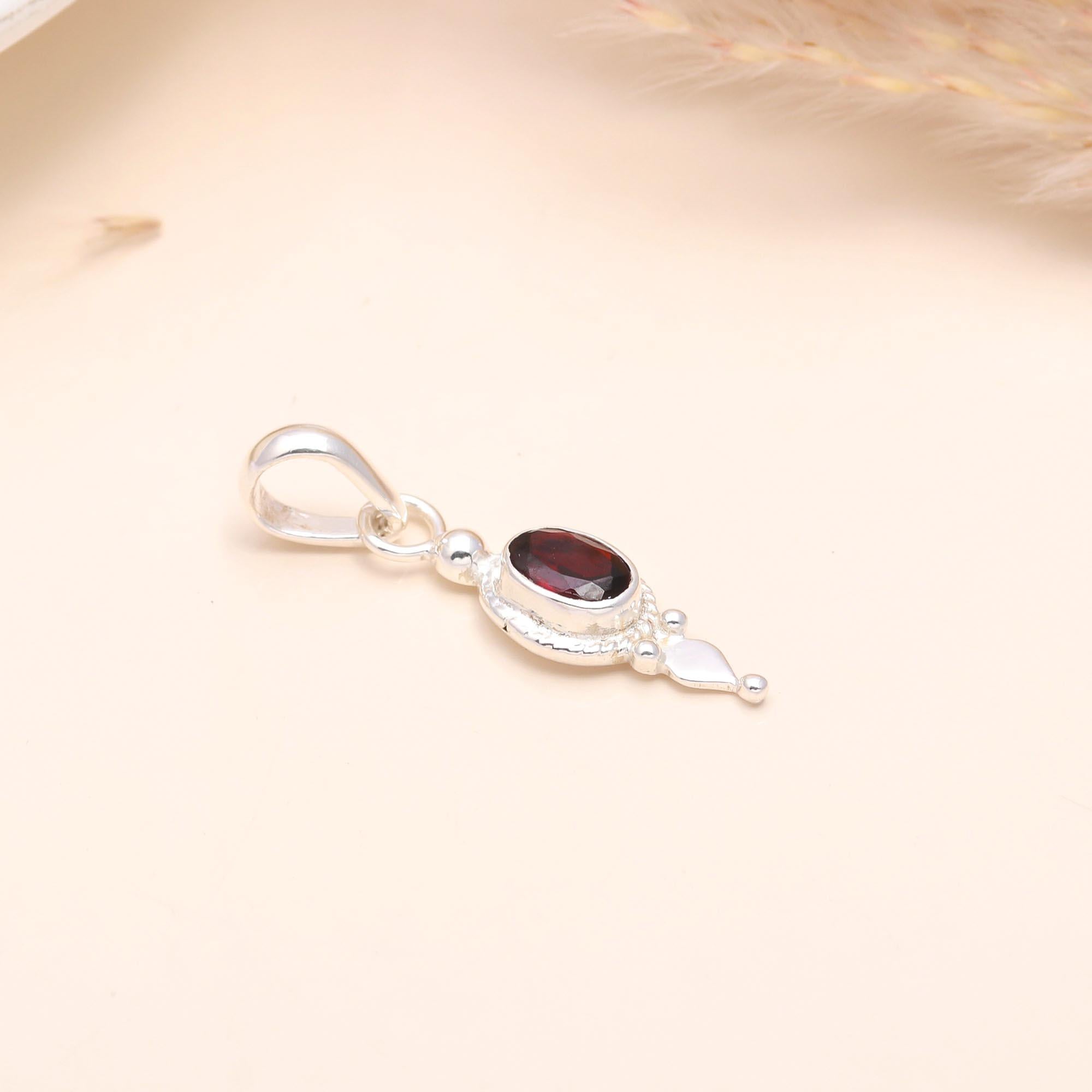 925 Sterling Silver  Natural Red Garnet Pendant